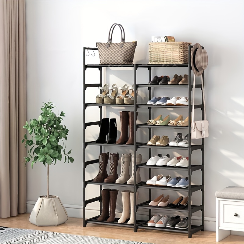 

1pc 9 Tier Shoe Rack For Large Shoe Rack Storage Organizer For 30-35 Pairs Of Shoes Metal Tube With Plastic Connector Adjustable Heavy Duty Shoe Rack Shelf Shoe Storage