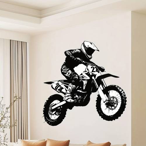 1pc black and white silhouette off road motorcycle wall sticker theme decorative sticker self suitable for living room bedroom background wall decoration easy to apply and remove