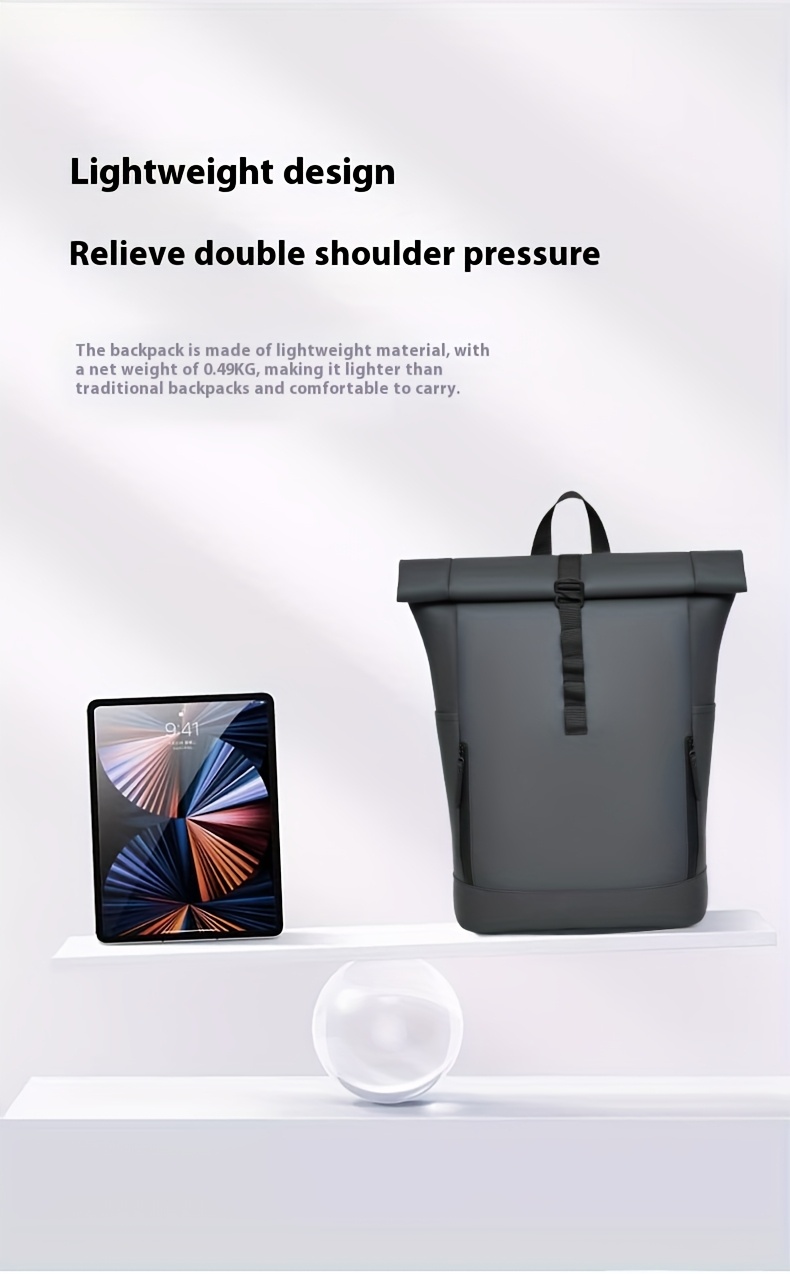 1 Large-Capacity Flip-Top Men's Backpack with Separate Laptop Compartment, Durable PU Material, Adjustable Shoulder Straps, Suitable for Commuting and Outings in Multiple Scenarios
