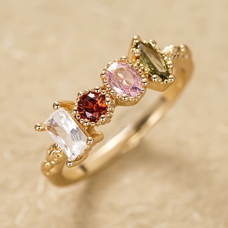 E-shop Retro Multicolor Synthetischer Buntfarbener Edelstein Ring Damen Party Freizeit Urlaub Mode Ring Schmuck