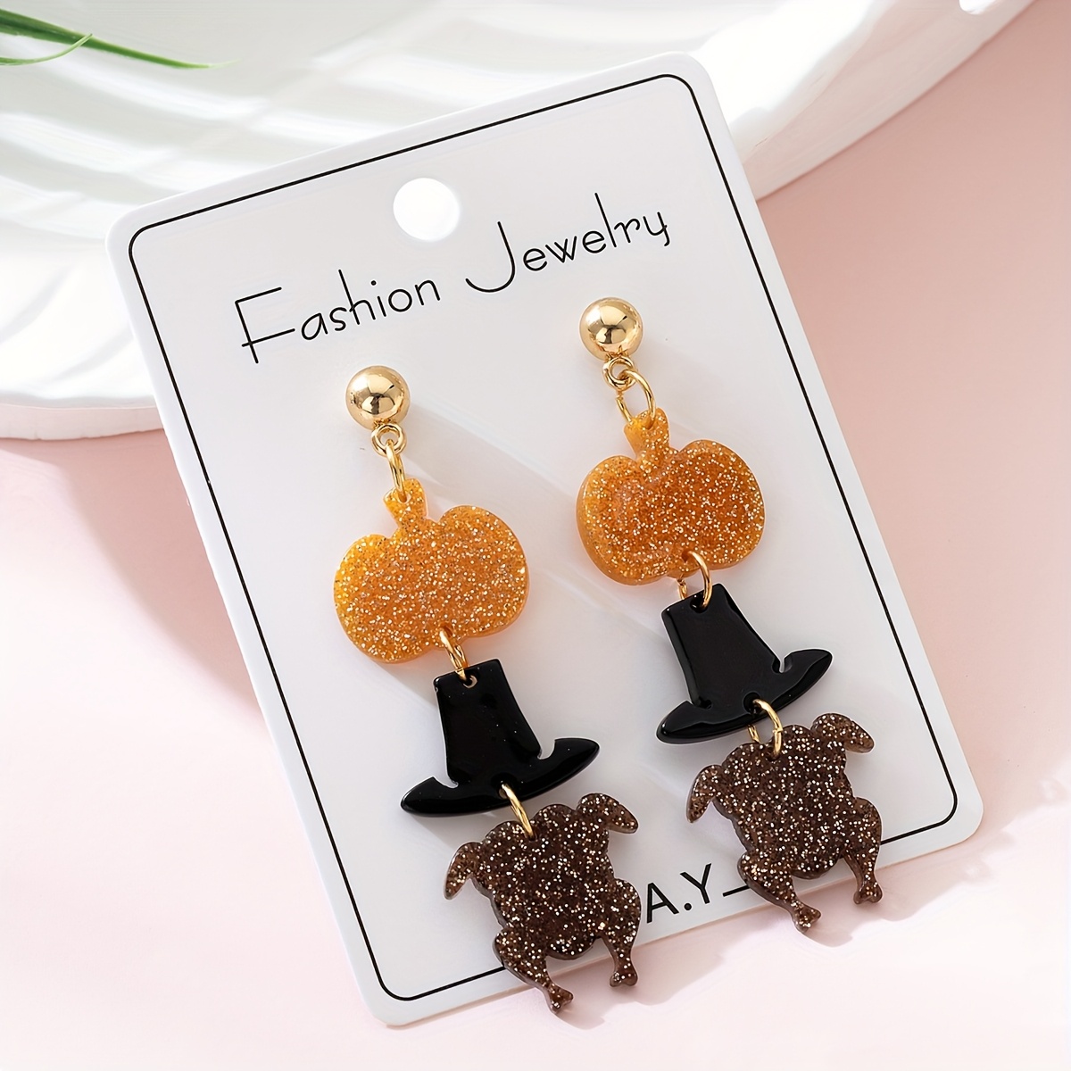 TEMU 1 Pair Women's Thanksgiving Pumpkin & Top Hat Drop Earrings - Elegant Party Jewelry With, Party Outfits, Thanksgiving Dinner - Elegant Dangle