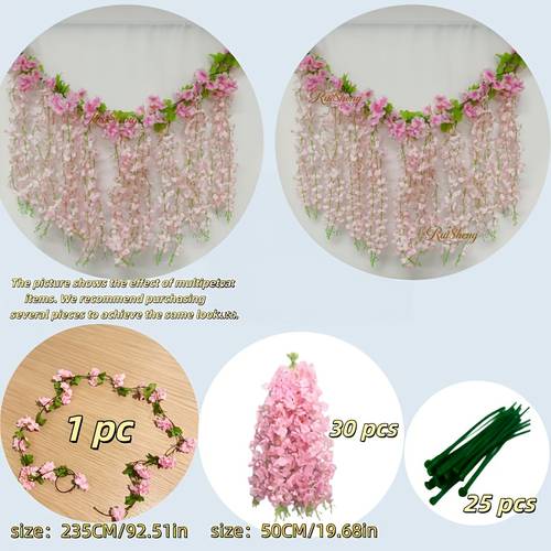 56 s/conjunto (1 de de s de de flores e 25 s de abraçadeiras) artificial de rosa, faixa de flor de glicínia rosa, combinação de de flores, adequada para pedido de casamento, decoração de cena de casamento, festa de aniversário
