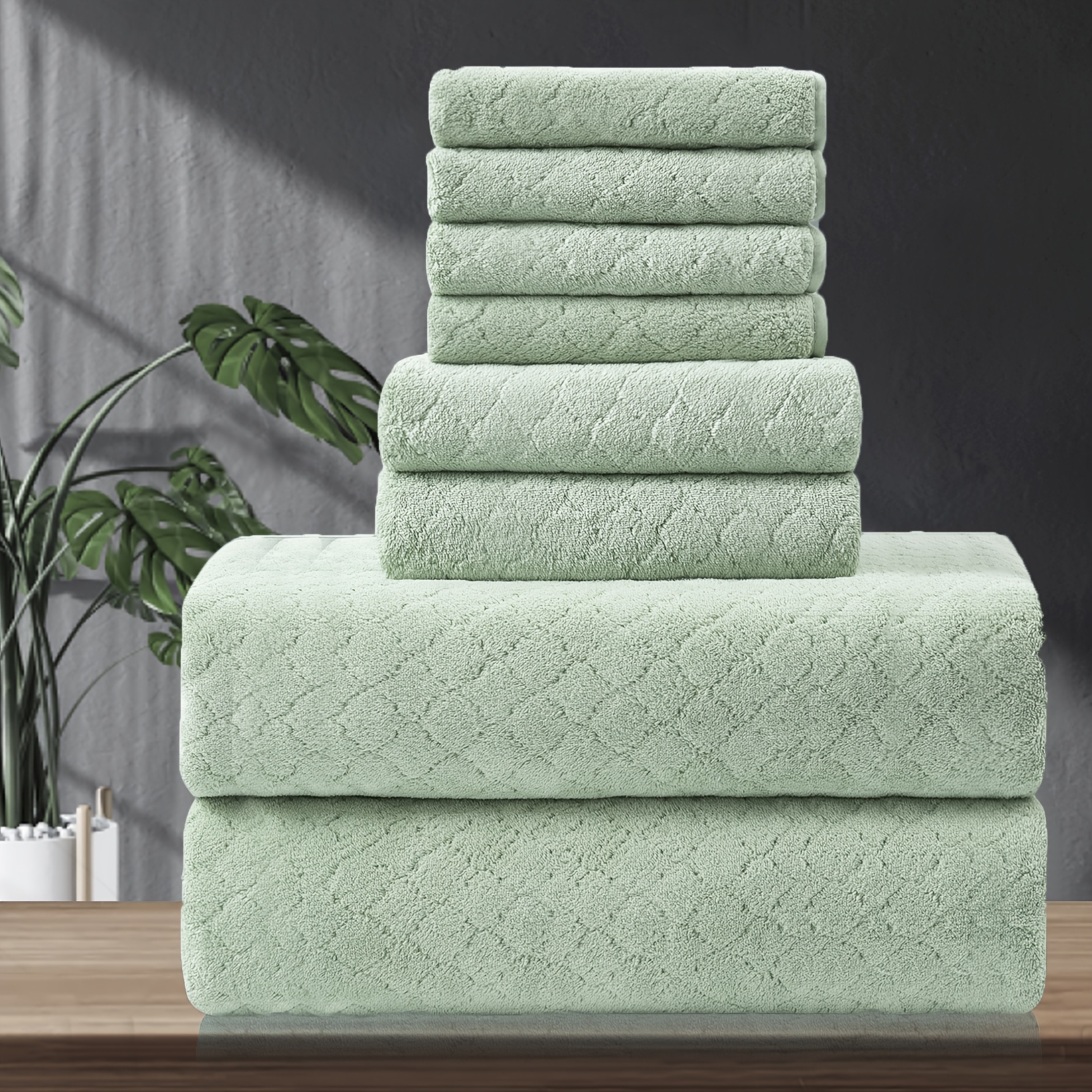 TEMU 8pcs Oversized Bath Towel Set-2 Extra Large Bath Towel Sheets, 2 Hand Towels, 4 Washcloths Soft Absorbent Quick Towels For Bathroom Beach Chair Hotel And Spa, Wash Cloths