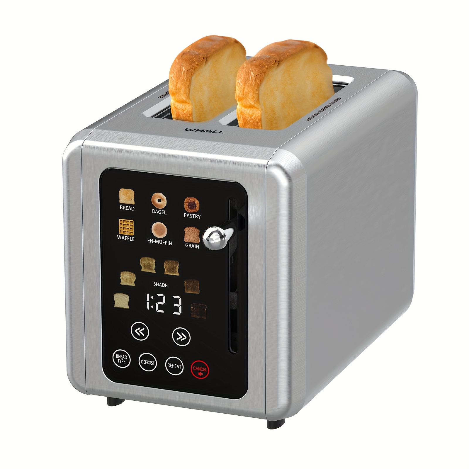 

Whall® Touch Screen Toaster 2 , Stainless Steel Digital Timer Toaster, 6 Bread Types & 6 Shade Settings, Smart Extra Wide Slots Toaster With Bagel, Cancel, Defrost Functions