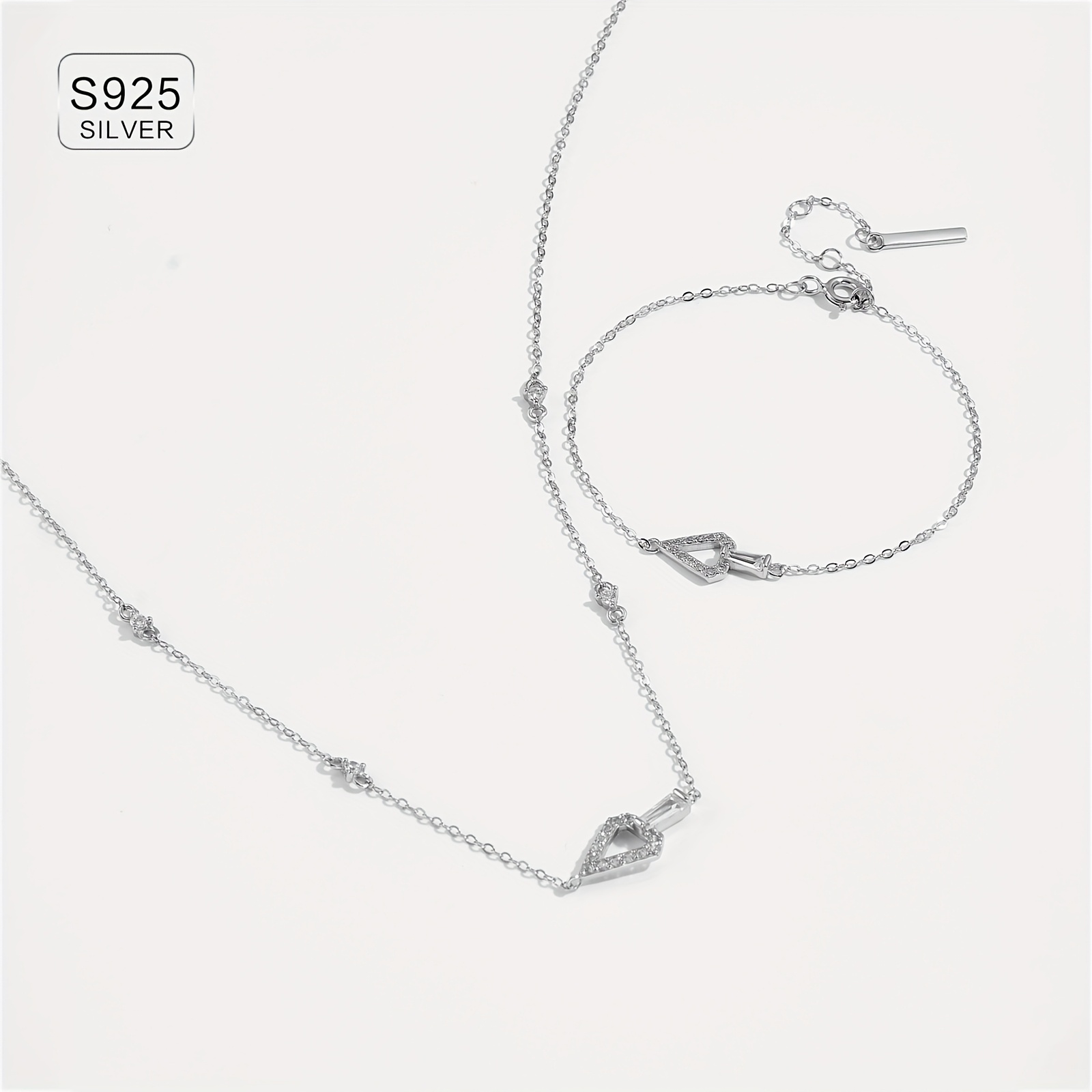 925 Silver Necklace Golden Plated Triangle Pendant