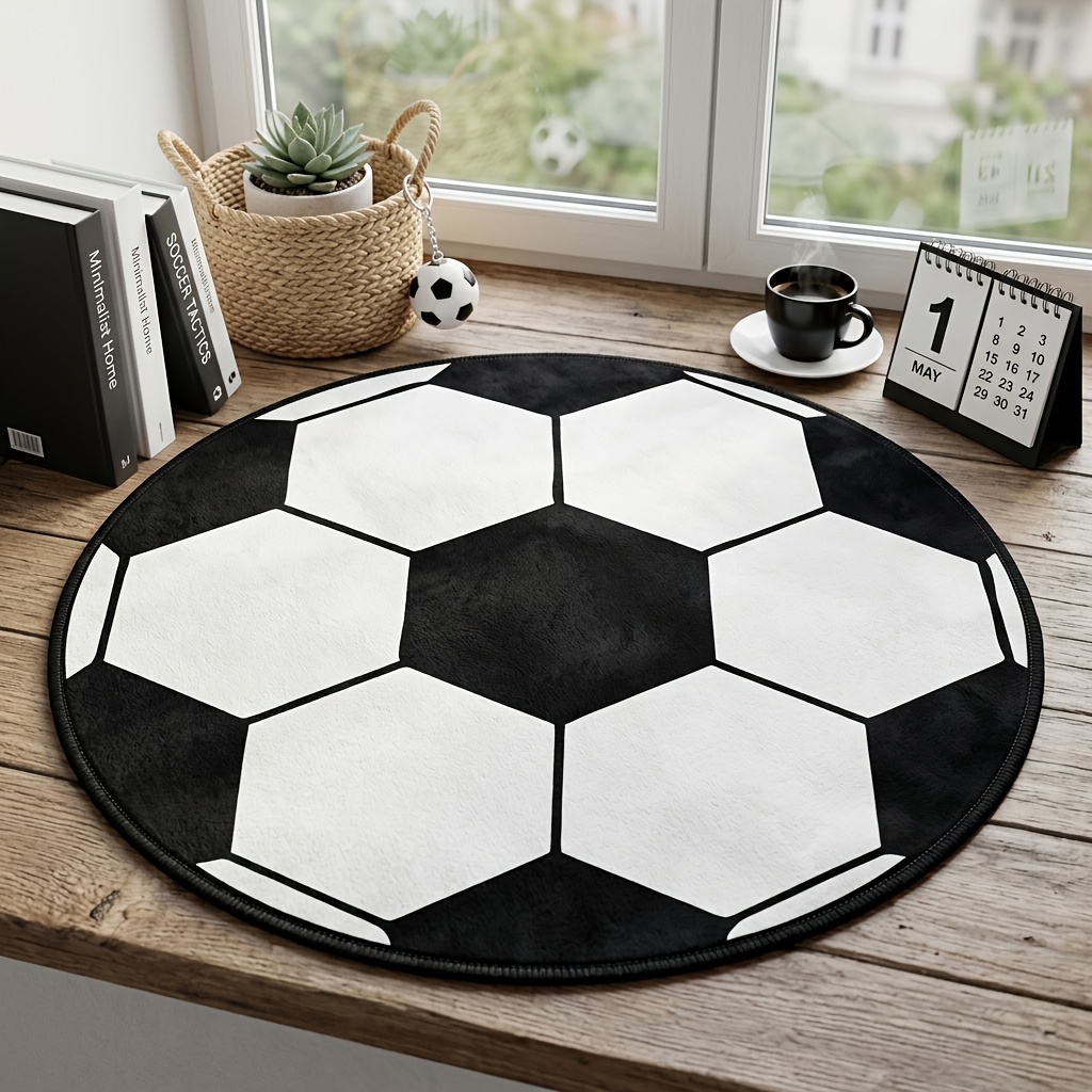 TEMU 1 tapis long à motif de football, tapis rond et facile à poser, idéal pour , , , , , etc., convient au design décoratif, tapis en flanelle