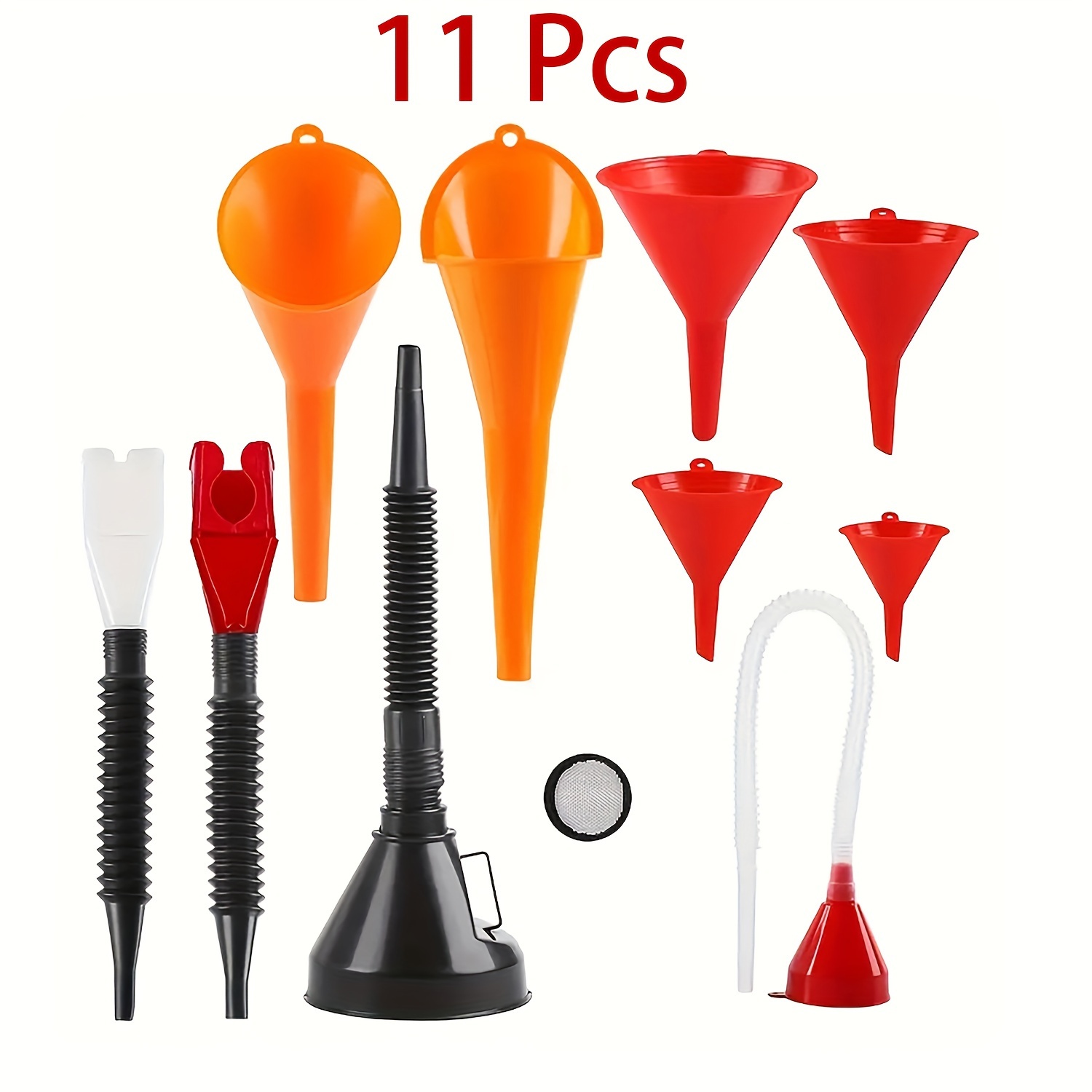 Image of 8/11pcs Automotive Funnels Set, Plastic Long Funnels, Snap Funnel, Flexible Right Angle Funnels, Wide Mouth Fuel Funnels, Plastic Funnel For Filling Coolant/gasoline/water/engine Oil