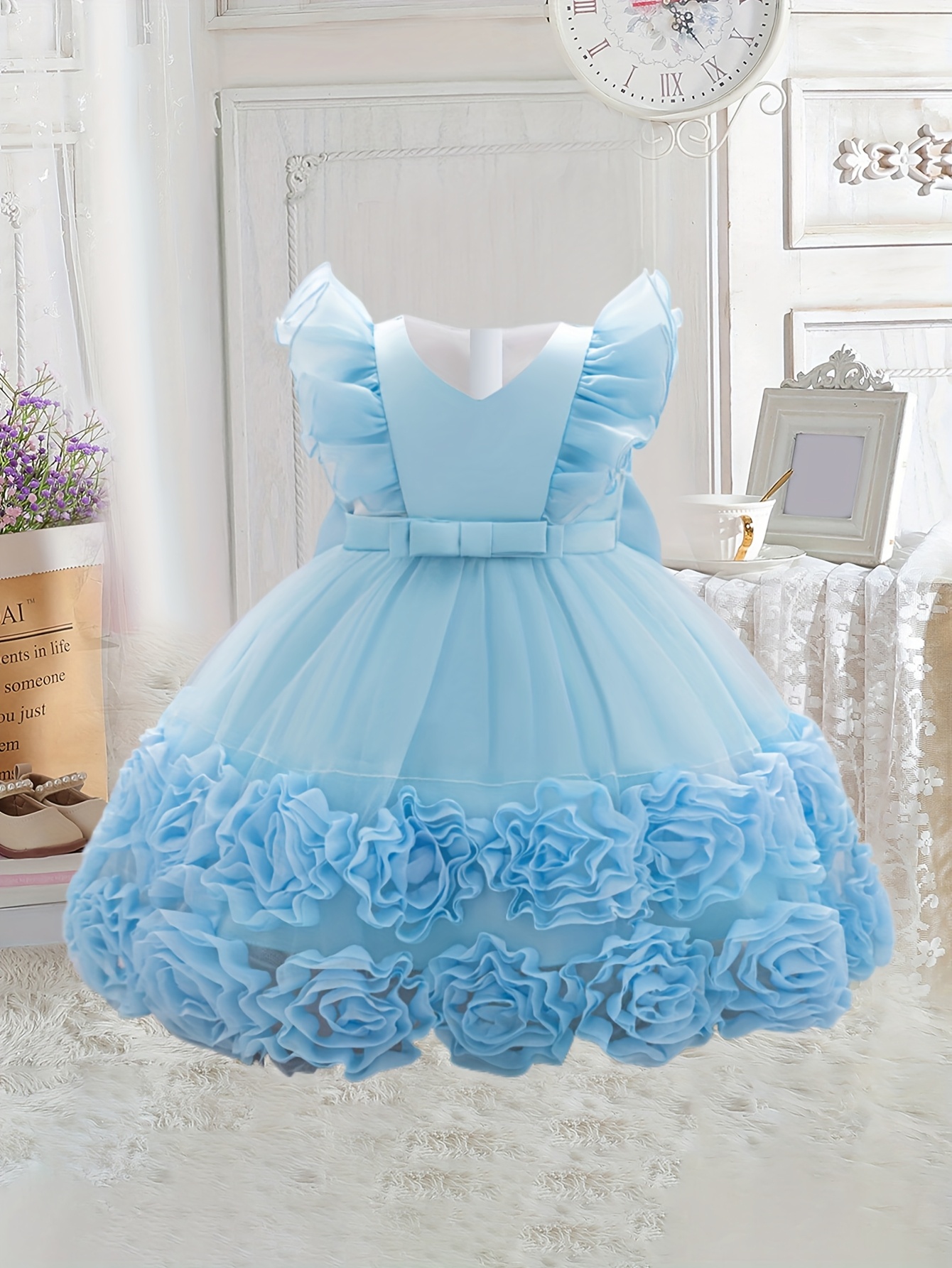 princess polly baby blue dress Cute Dusty Blue Flower Girl Dress with Bow – jkprom main image 0