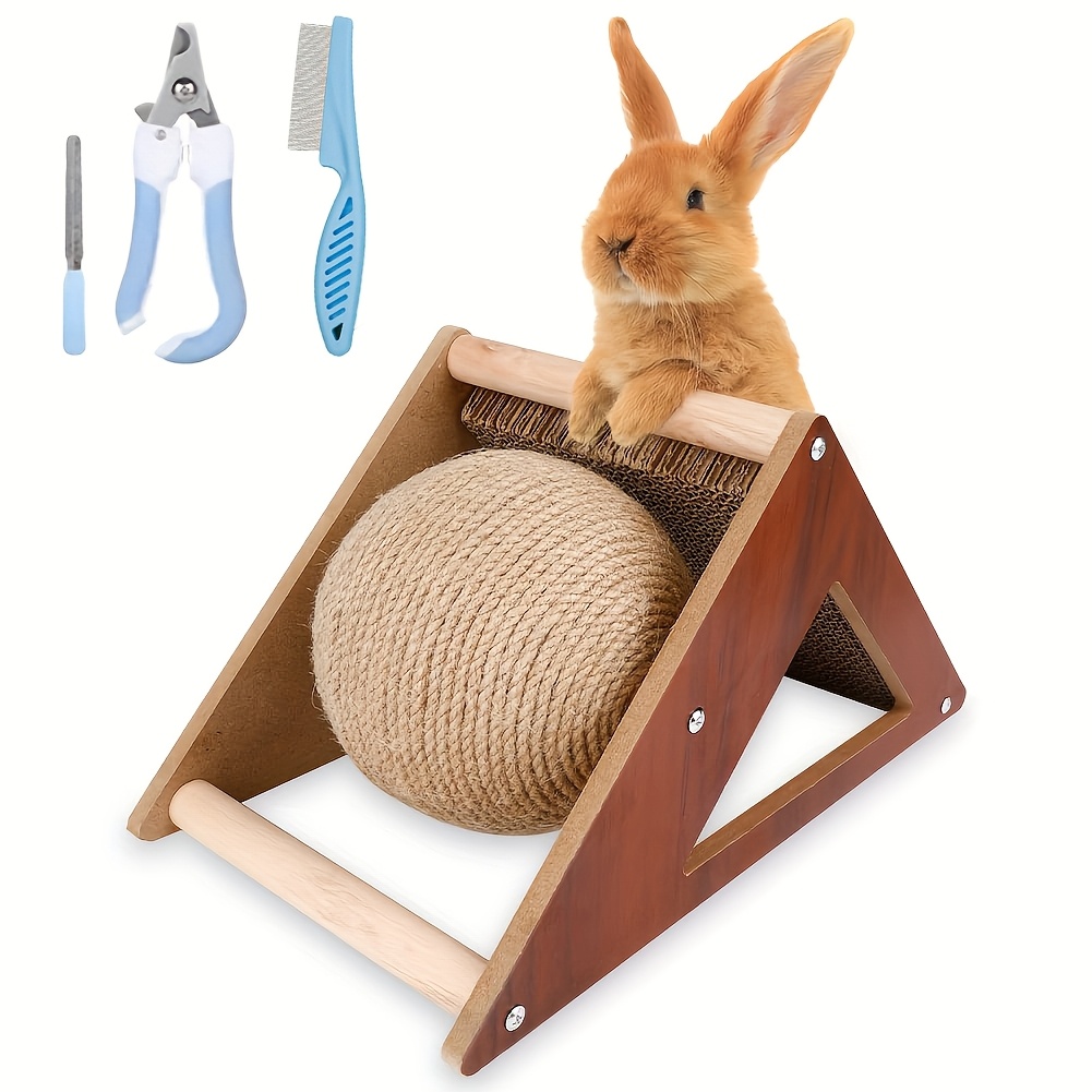 

4pcs Rabbit Scratching Pad Toy Set, Abs Material, With Rotating Ball And Cardboard Scratcher, Interactive Indoor Play And Nail Trimming For Small Pets, Rabbits, Kittens, ,