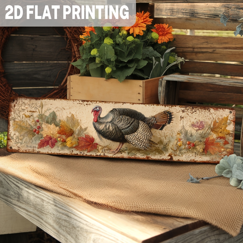 TEMU 2d Flat, 1pc, Rustic Thanksgiving Turkey Metal Sign With , Farmhouse Style Wall Art, Wall Hanging For Thanksgiving, Fall Decoration, Kitchen,