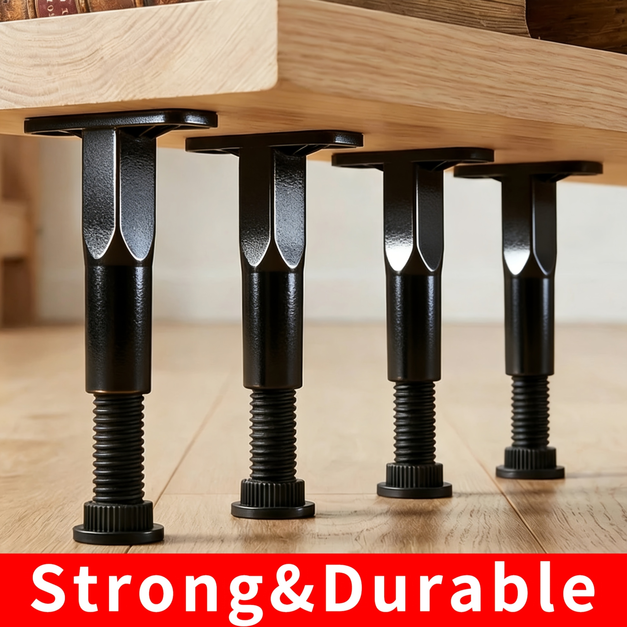 TEMU Af-.7-9"-blk-4p Adjustable Heavy-duty Plastic Furniture , 4pcs Set With Golden Screws Included, Rotating Height Adjustable From 4.7 To 9inches,