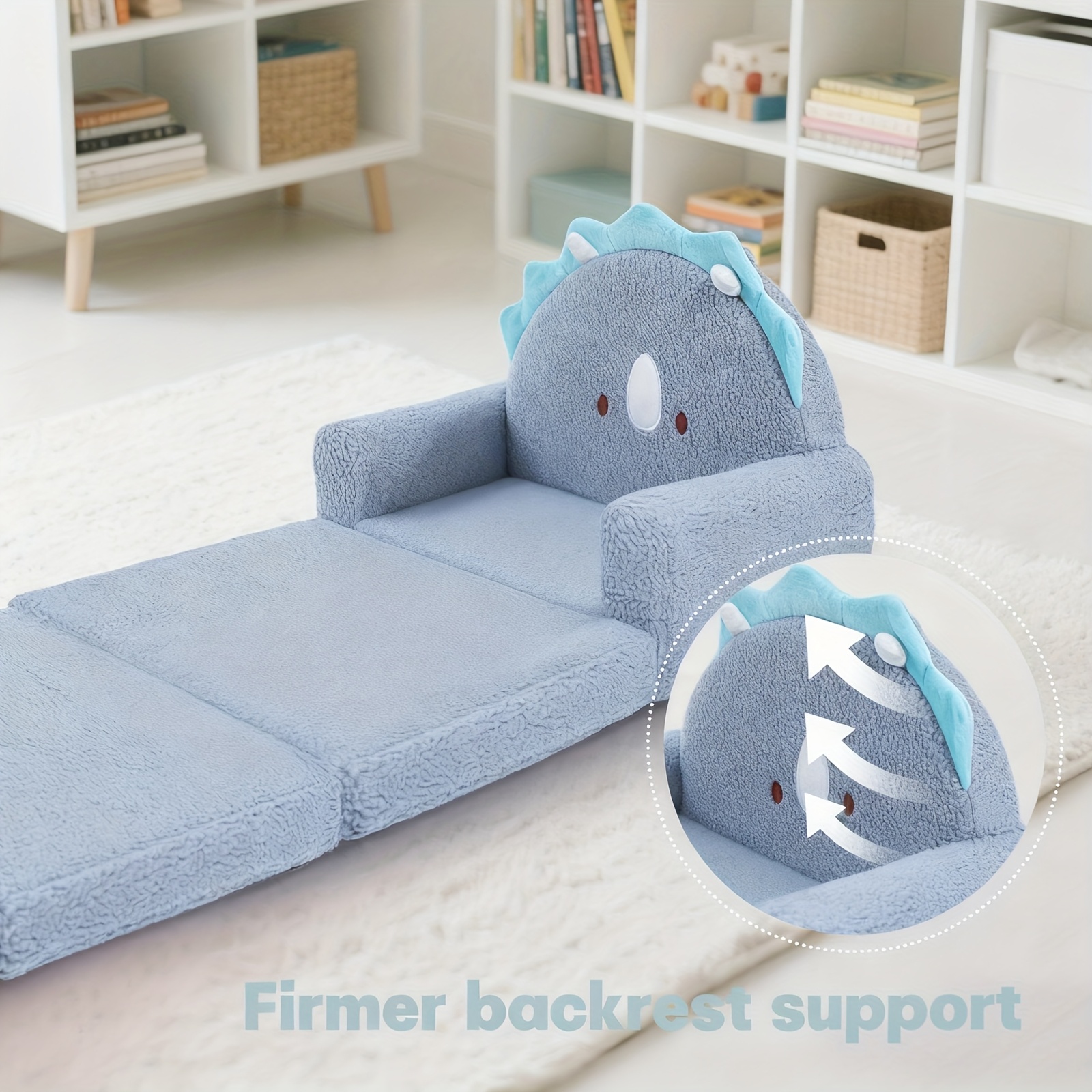 Kids Sofa 2-in-1 Convertible Kids Couch Fold Out Lounger Soft Sherpa Kids Chair High-Density Foam Sofa Cute Brown Bear Playroom Nursery Furniture for Boys Girls Room Decor