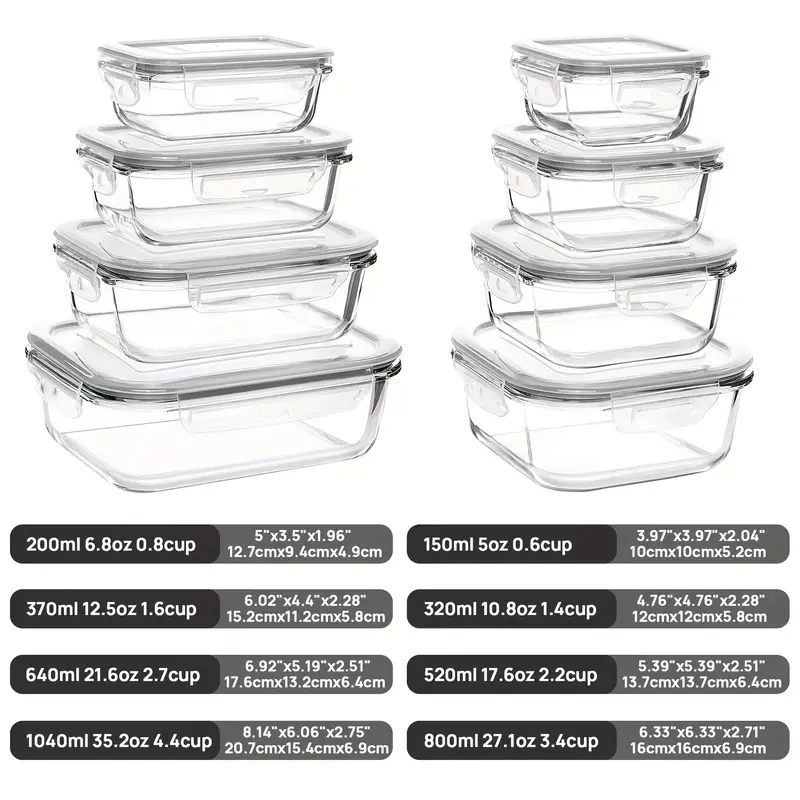 16 pack glass food storage and storage sets 8 jars and 8 lids food storage containers airtight bento boxes with leak proof locking lids for microwave oven freezer and dishwasher bpa free Product details 4