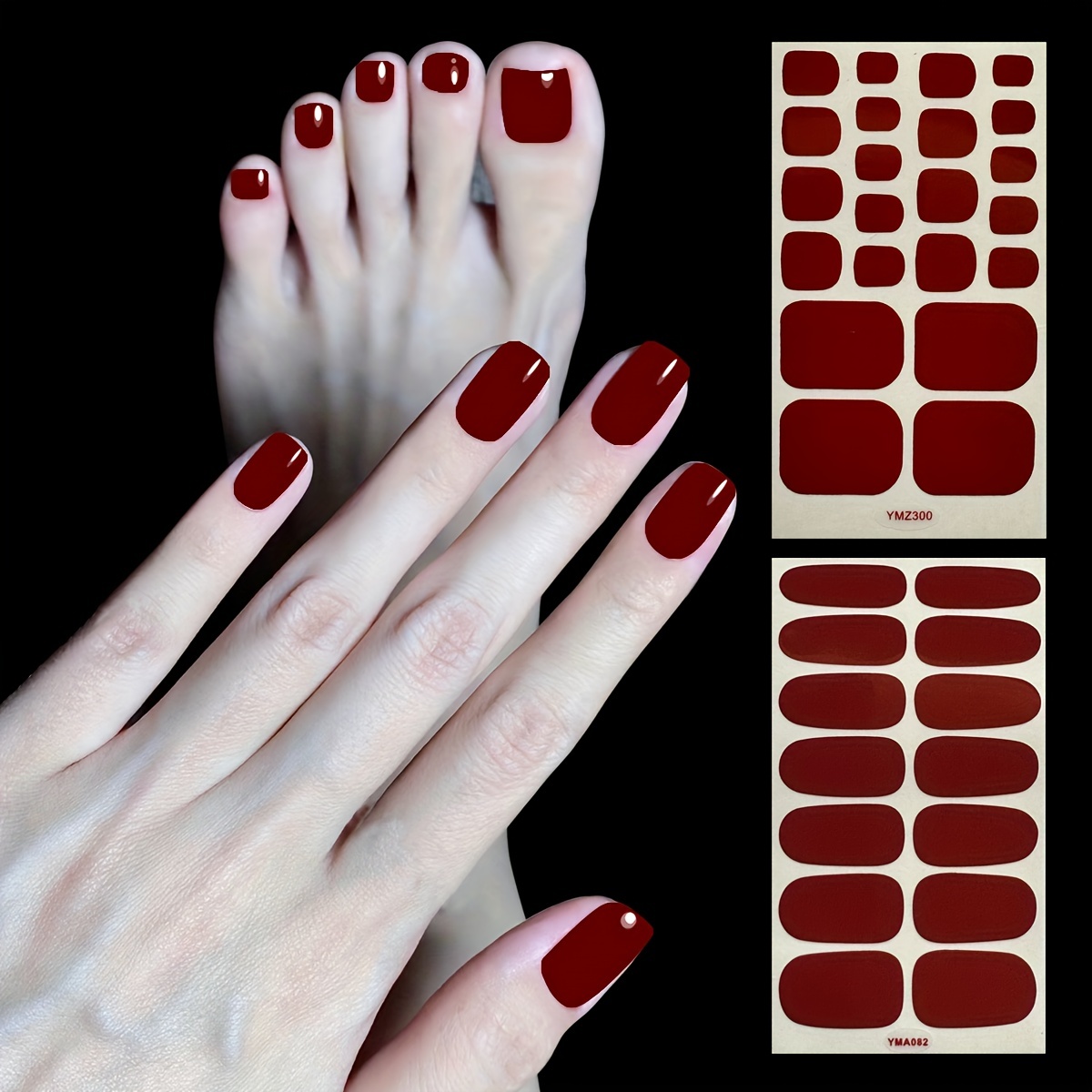 

A Set Of 2 Sheets With 1 Rubbing Strip, Pure Color Hand And Foot Stickers Combination Nail Stickers, Ymj001+yma007