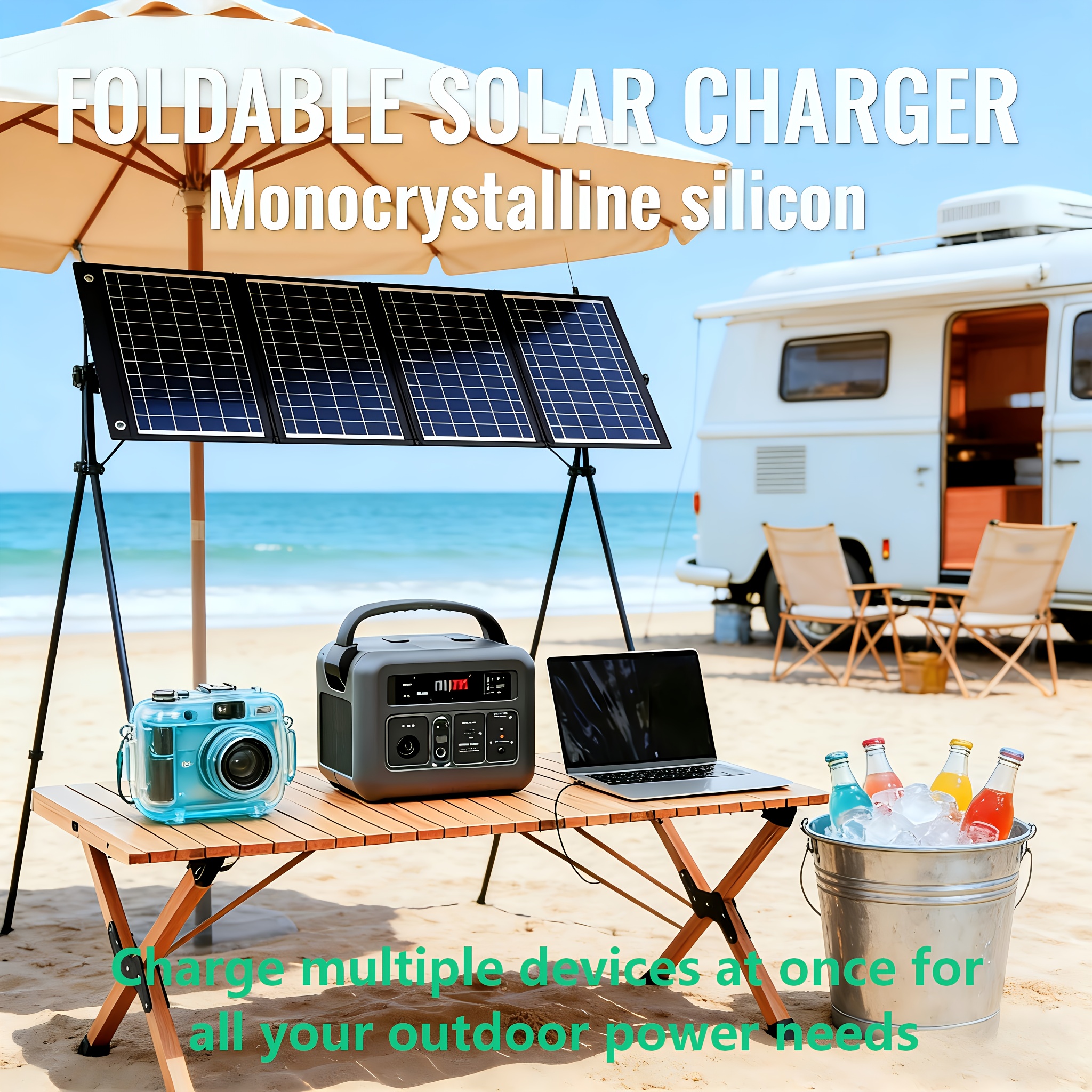 TEMU 4-fold Solar Charger Portable, High-efficiency Monocrystalline With /type-c/usb Output, Full Accessories Included, Fast Charging For Mobile