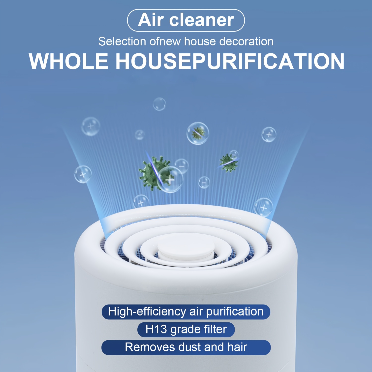 Air Purifier with HEPA Filter, Anti-Allergy, Negative Ions, and Quiet Operation for Desktop Use. Eliminates Pet Dander, Odors, Smoke, Pollen, Secondhand Formaldehyde, and PM2.5 Fine Particles. Features a Type-C Port and 3-Speed Wind Adjustment.