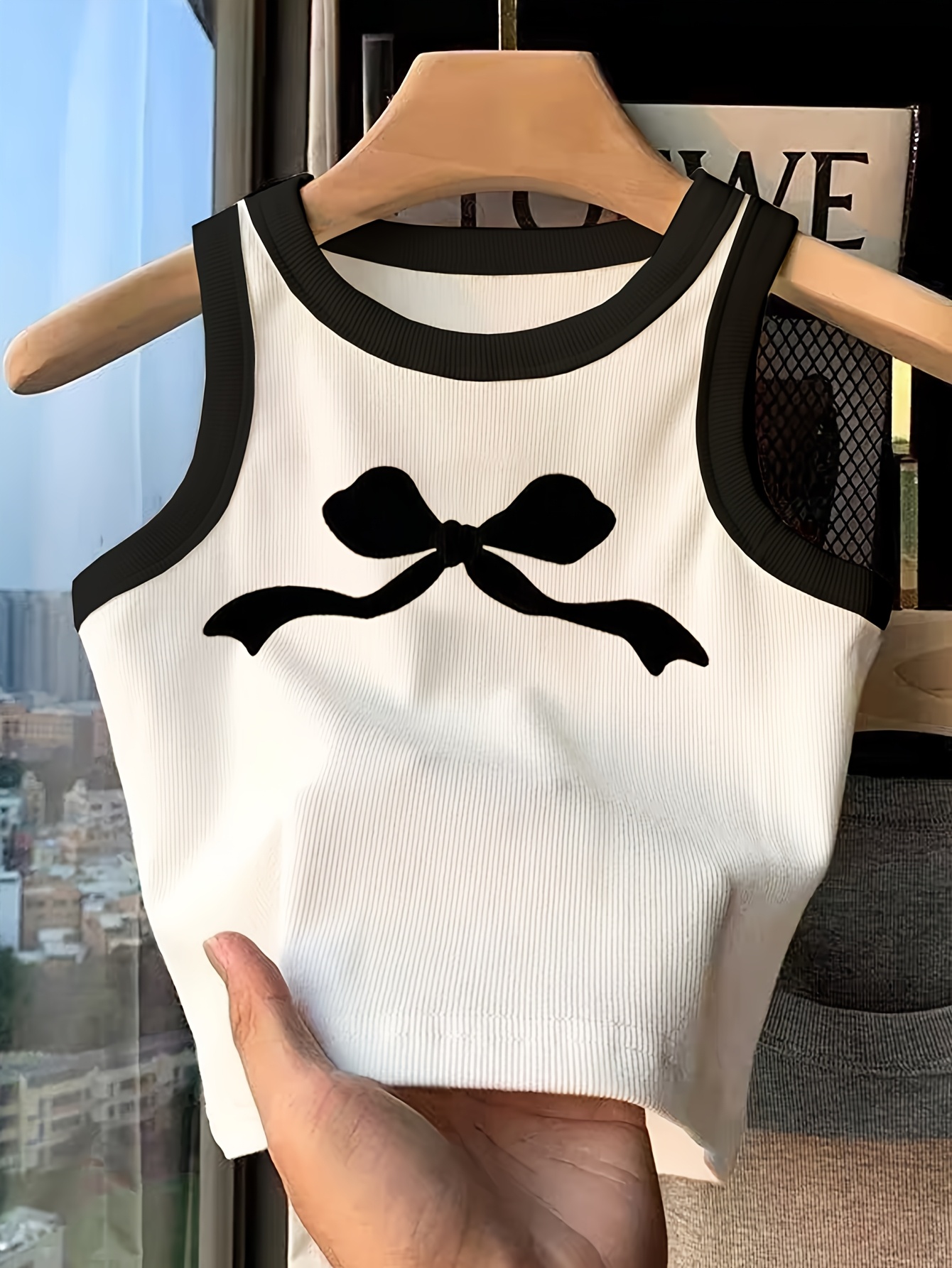 Teenage Girls' Cute Bow Print Tank Top for Casual Wear