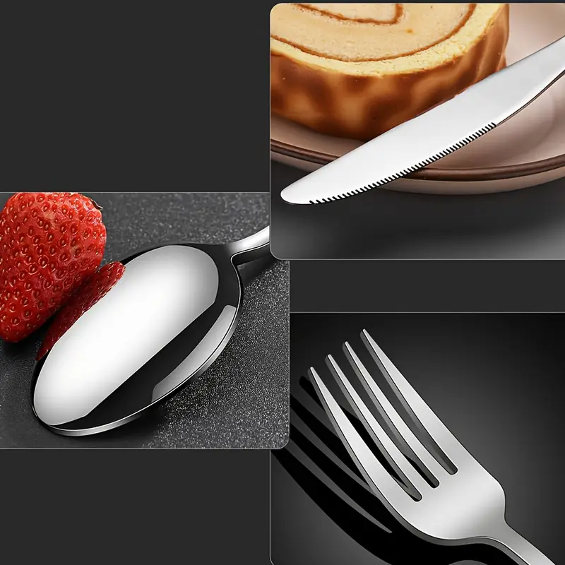 5pcs portable stainless steel cutlery set with storage box, reusible silverware camping utensils knife dishwasher safe for work school picnic travel lunchbox kit Product details 3