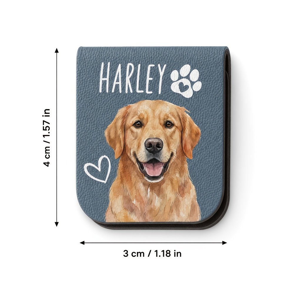 TEMU Personalized Custom Photo And Text Faux Leather Magnetic Bookmark, Watercolor Pet Portrait Paw Heart Magnetic , Reading Accessory Memorial Gift
