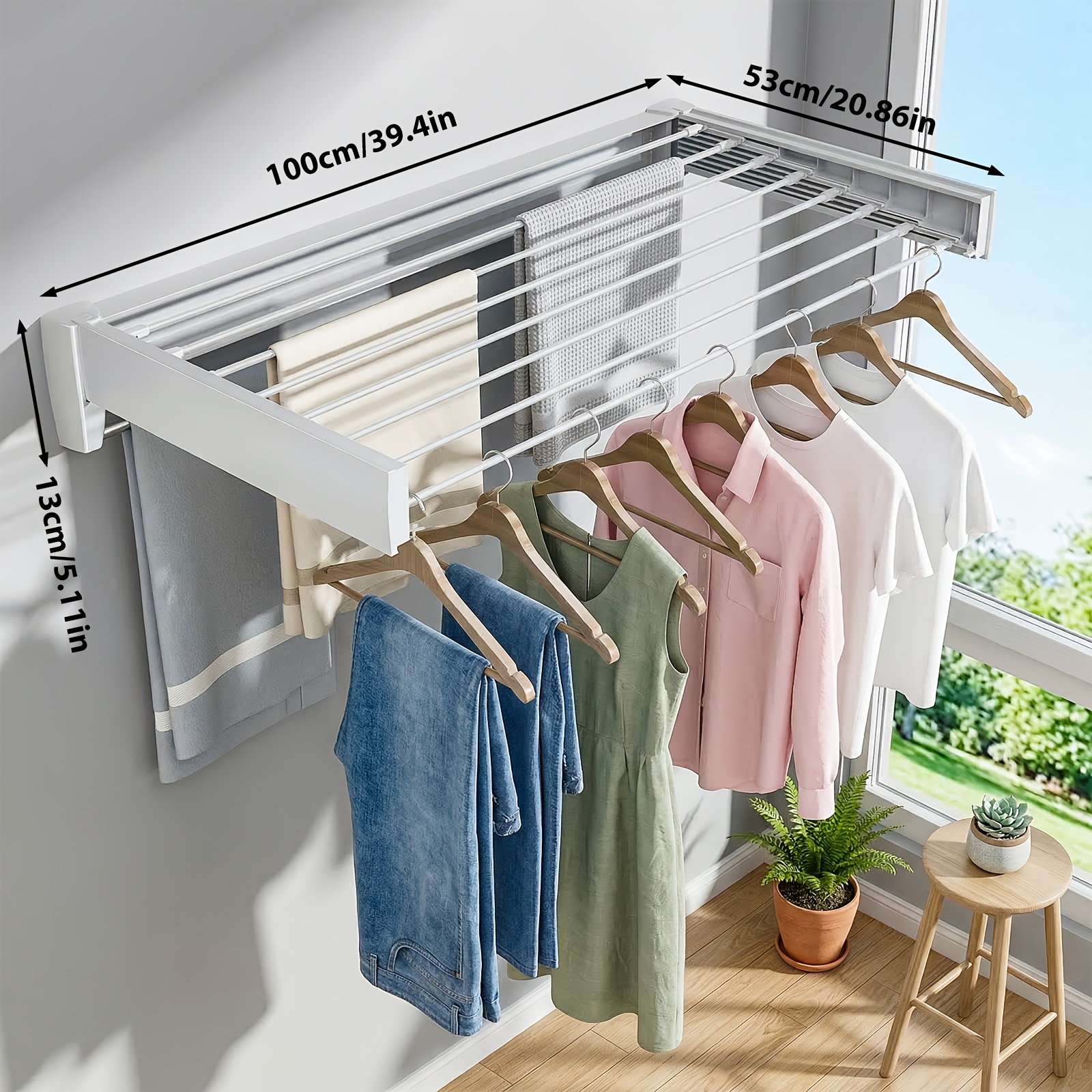 TEMU Wall Mounted Retractable Folding Clothes Drying Rack, Expandable Aluminum Laundry Towel Hanger, Space- Garment Holder For Balcony, Bathroom,
