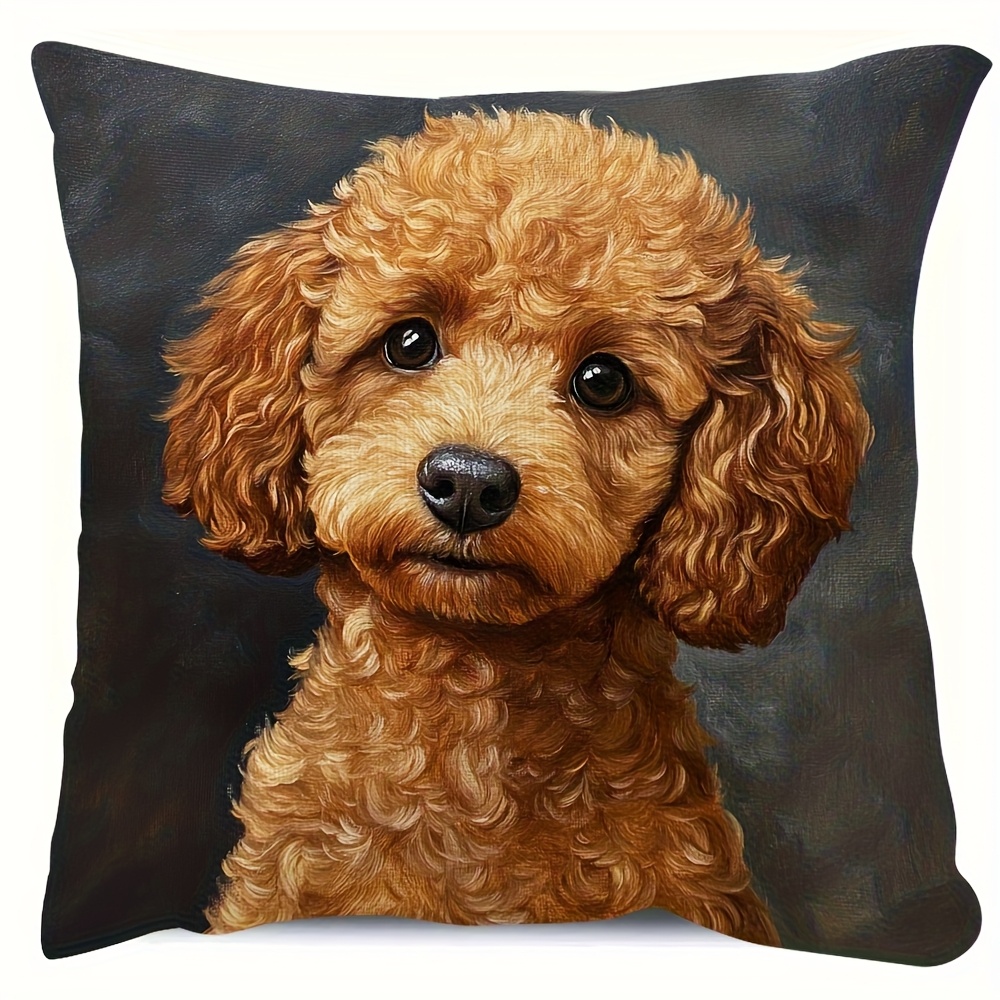 TEMU 1pc Stylish Poodle Decorative Pillowcase - Soft Short Plush, Polyester Single-sided Print, Zipper Closure, Machine Washable - Living Room And