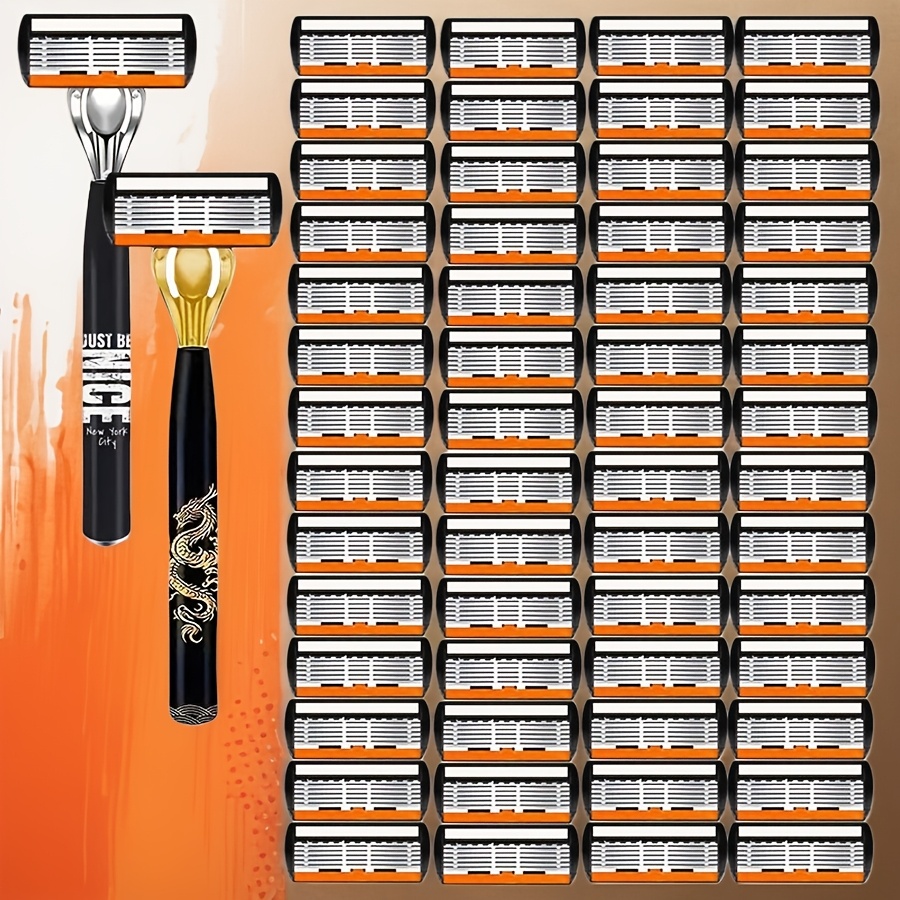 Image of 2-handle 60 Replacement Set, 6-layer Manual Razor Kit With Razor Handle And , Non-slip Grip - Facial Grooming Tool, Professional Sharp Blade Razor Set For Men, Tool For Men Of All Ages