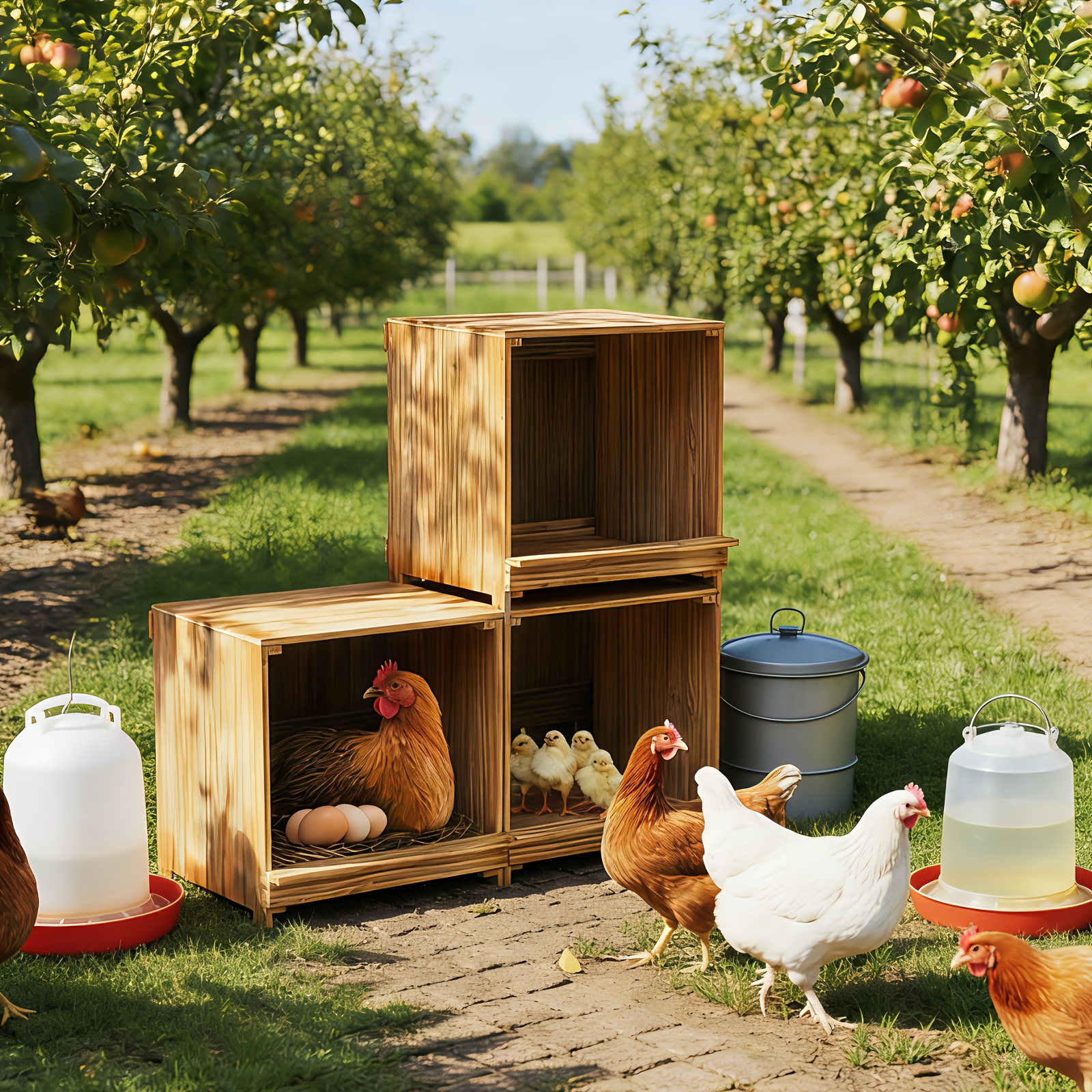 3-compartments Chicken Nesting Boxes Pine Wood Chicken House Laying Boxes For Hens, Ducks, Poultry, Floor Standing Boxes Collection