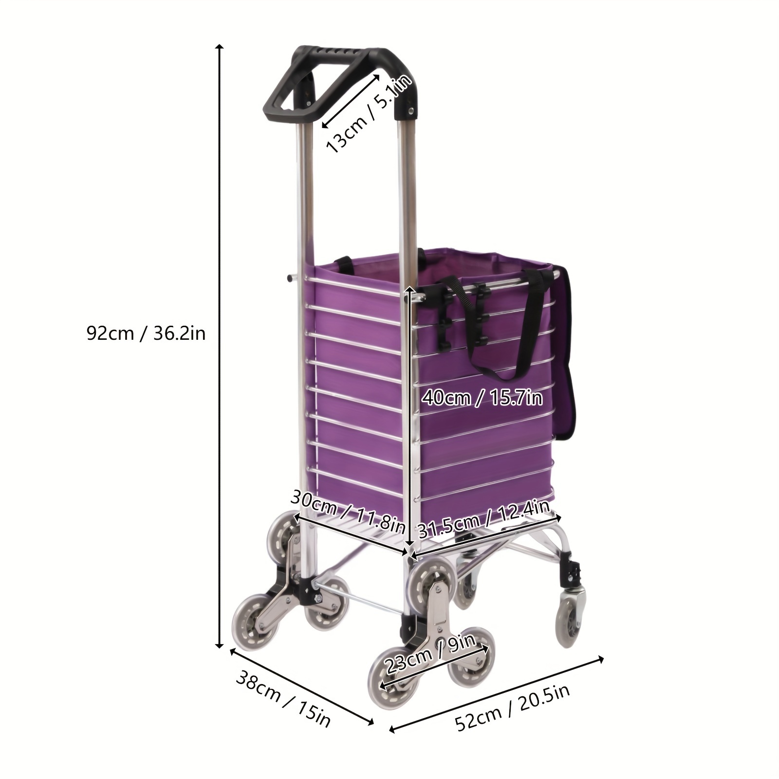 Image of Shopping Cart Folding Portable Trolley 8 Wheels Climb Stairs Wheeled