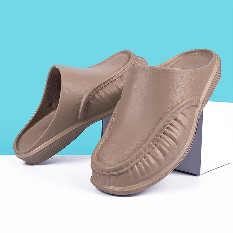 Image of Men's Slip- Slippers - Round Toe /outdoor Suitable For, Casual Wear & Daily Use, Lightweight Sole, Cushioning, Solid Color, Low- For And Travel