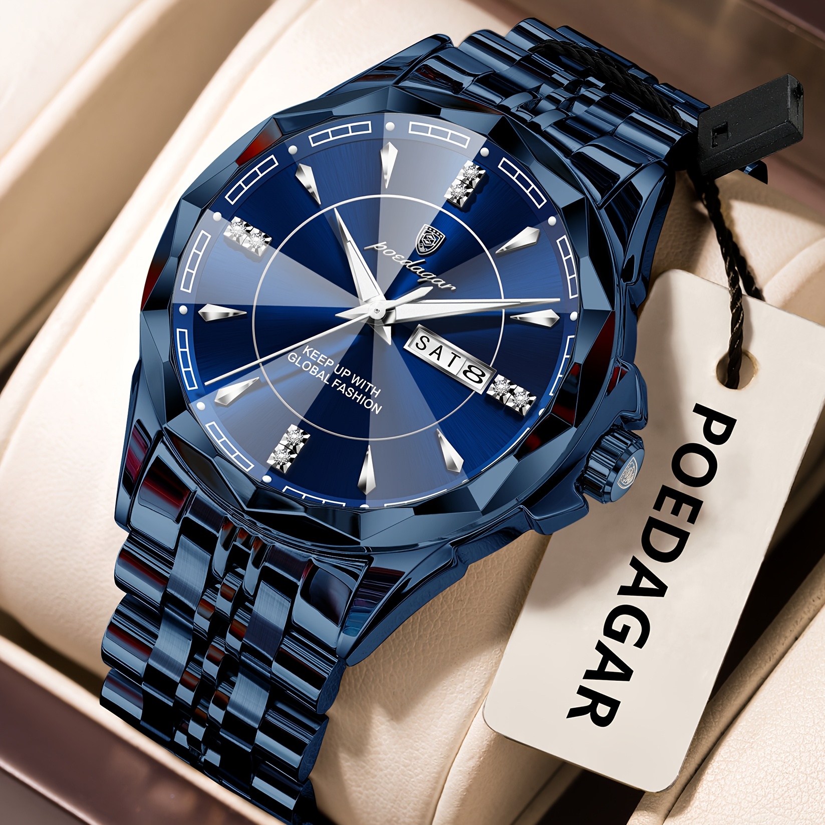 Waterproof Business Elite Men's Watch Luminous Week Calendar Display Men's Wristwatch Stainless Steel Round Quartz…: retailer-supplied image