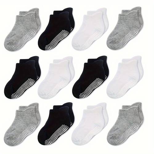 12 pair white and grip anti slip socks toddler socks suitable for boys and girls for