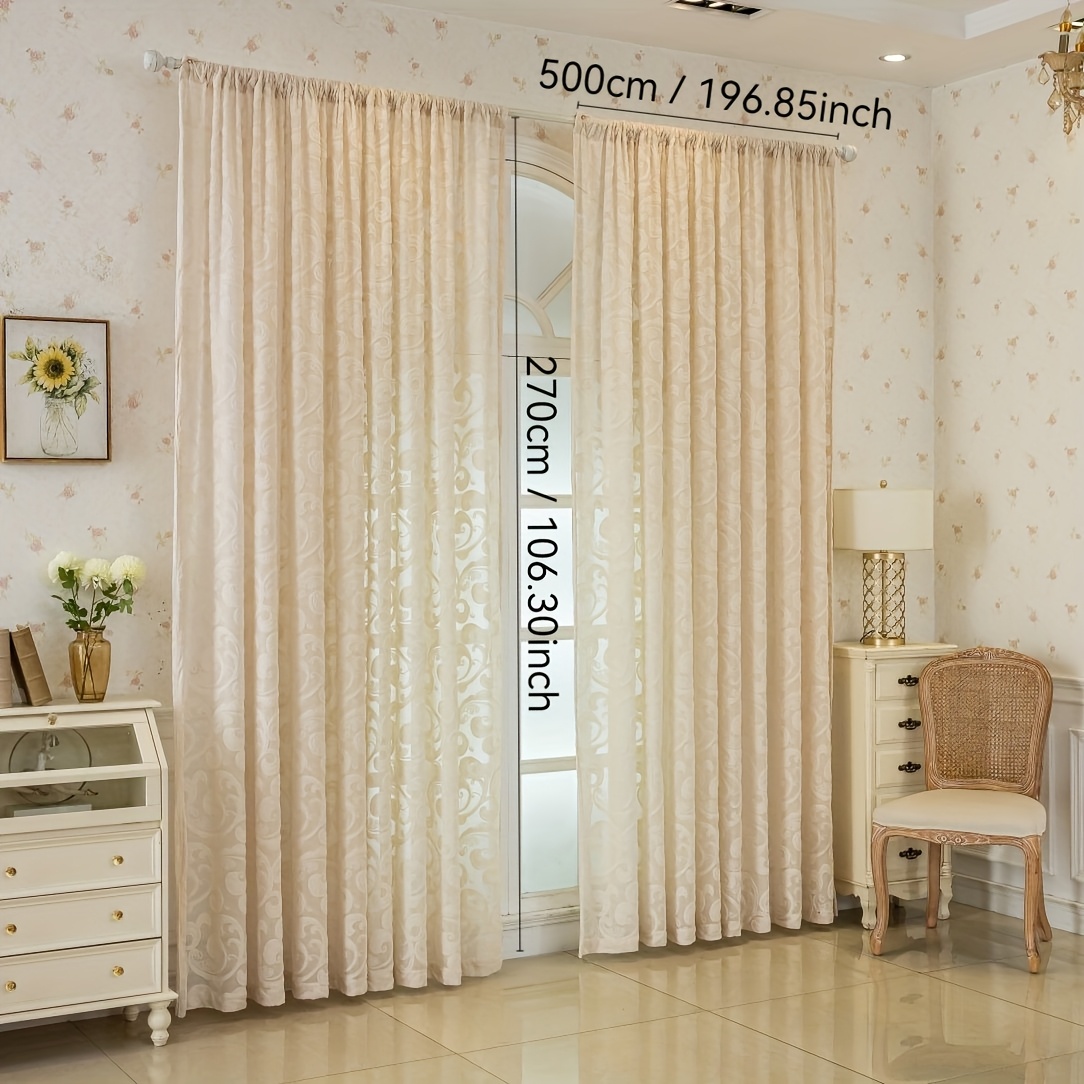 TEMU 1pc Modern Minimalist Jacquard Sheer Curtain - 100% Polyester Light Filtering Privacy, Floral Pattern Rod For Bedroom Living Room Balcony, & Air