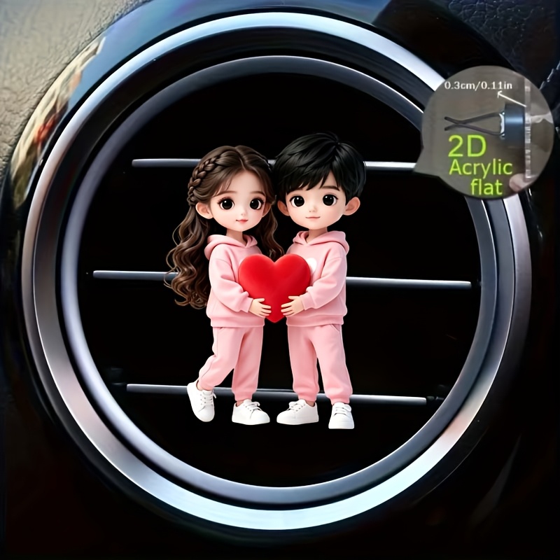 TEMU 2d Flat, 1pc, Couple Patterned Car Air Outlet Clip Decoration, No Fragrance, Comes With Odorless Sponge Sheet, You Can Add Your Favorite