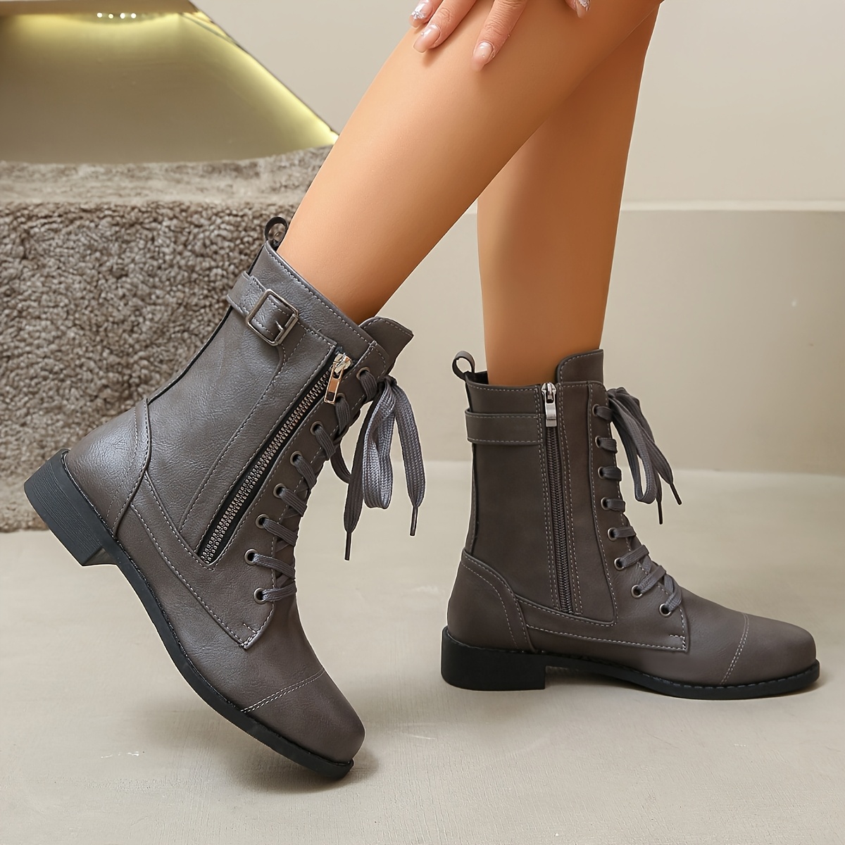 JustFab Women's Fashion Platform Combat Boots Lace-up...