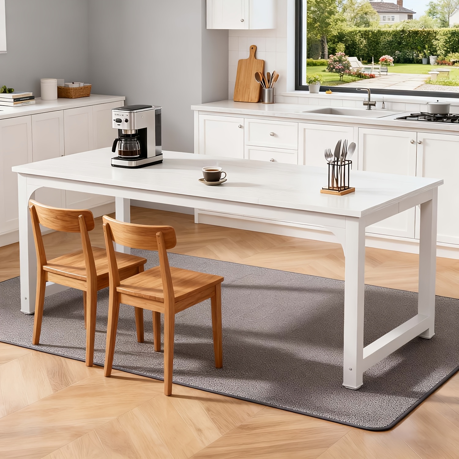 71"x31.5" Dining Table, Modern Kitchen Table, Rectangular Dinner Table For Dining Room Room, With Heavy Duty Metal Legs