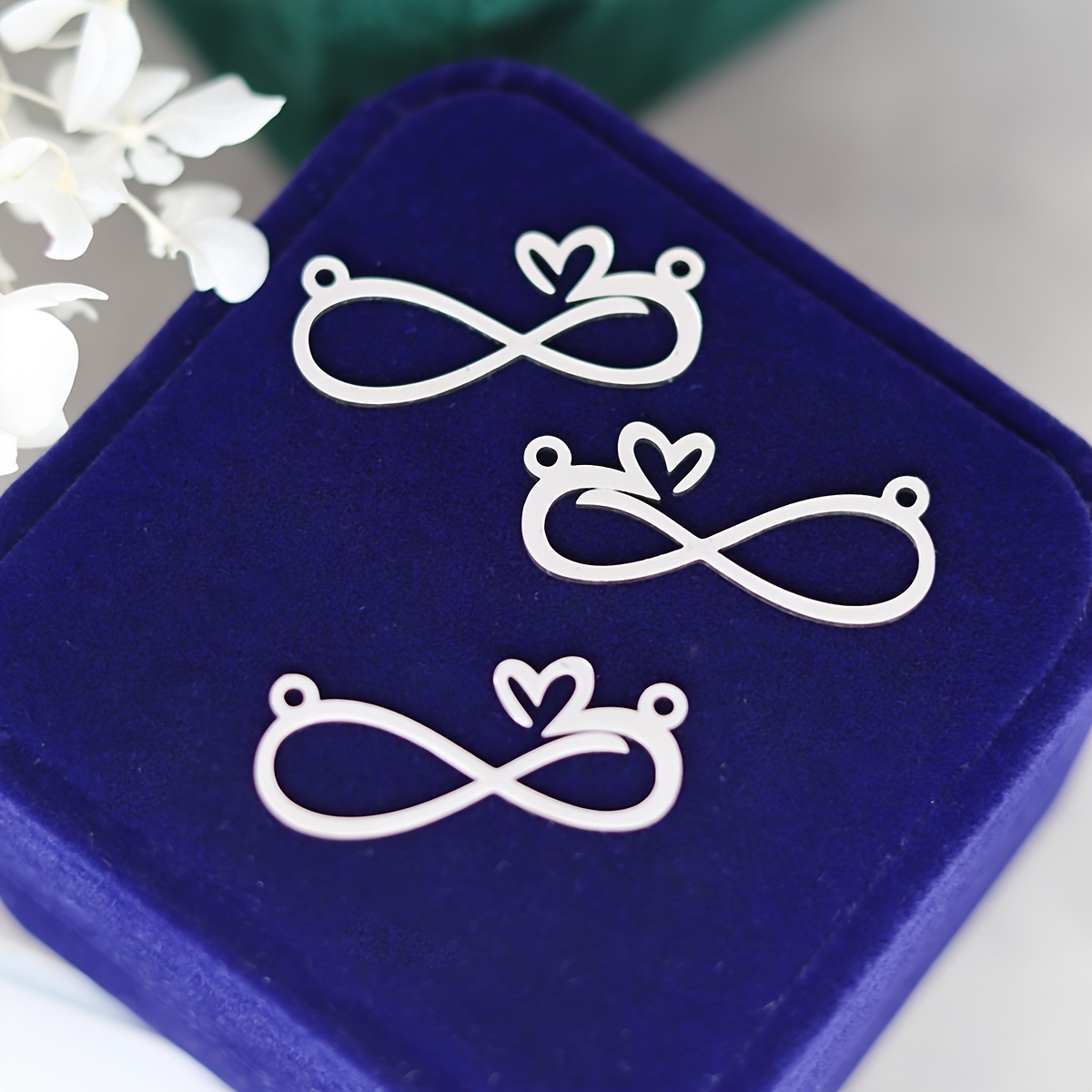 TEMU Lot de 3 breloques en acier inoxydable, pendentif avec 8 de cœurs, pour fabrication de bijoux, , bracelets, accessoires de bricolage en métal