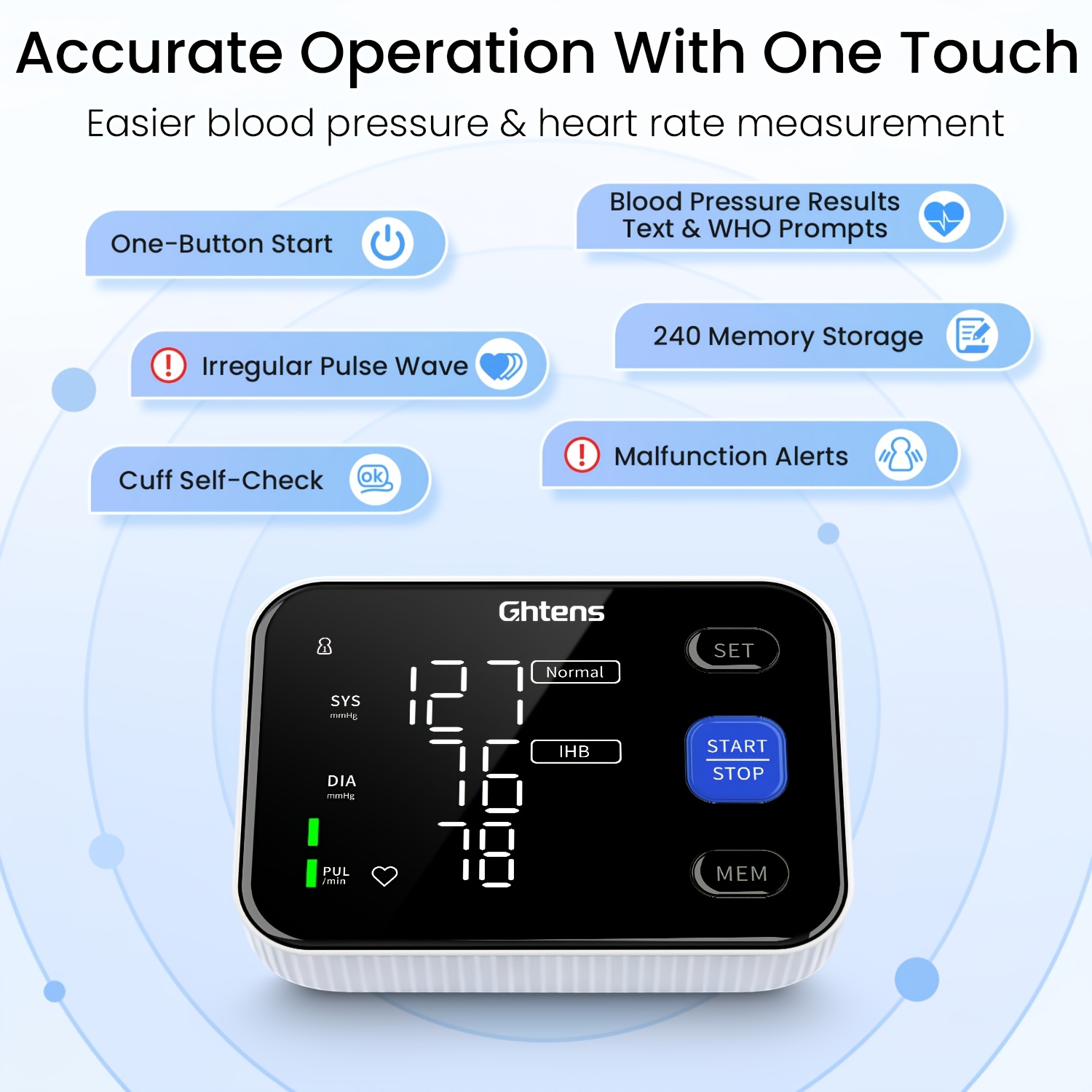 Accurate Digital Arm Blood Pressure Monitors with Large Cuff for Home Use, Irregular Heartbeat Diagnosis, Pulse Rate Meter, Cuff 22-40cm, 2X120 Memory, LCD Display; Used with Both Plug-in And Battery Power (batteries Not Included)