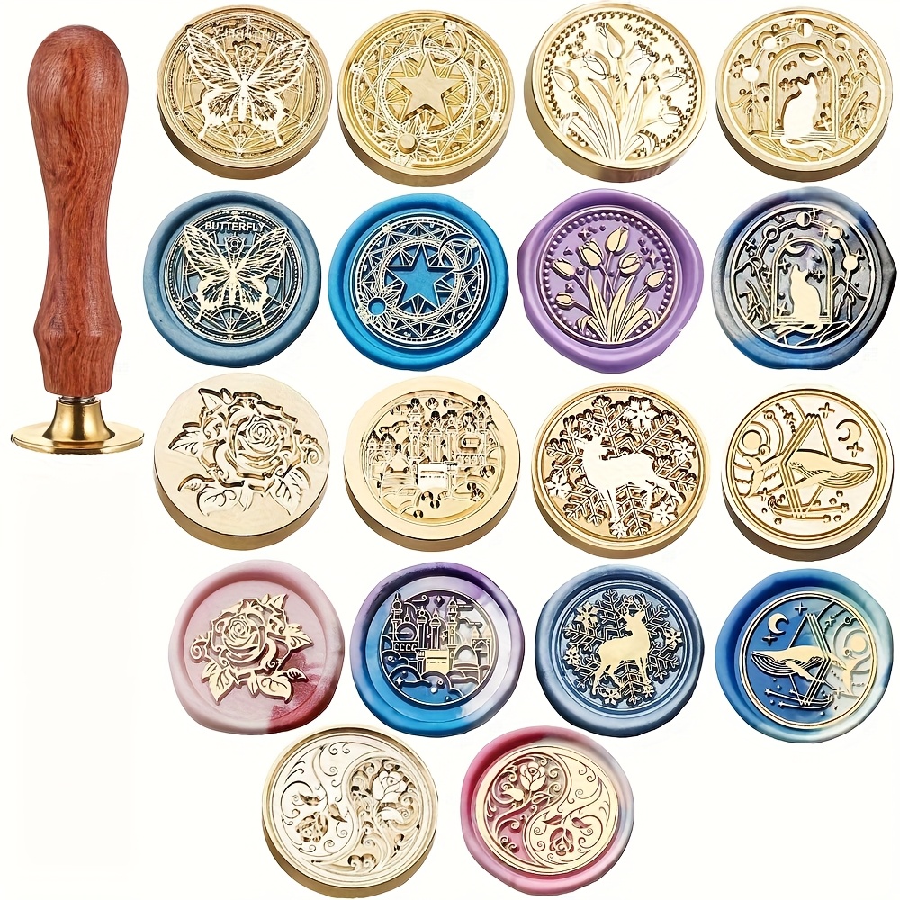 Image of 9 Wax Seal Stamps + 1 Handle, Cartoon Anime Wax Seal Stamp Set With Cute Sealing Heads And Handles Cute Fire Lacquer Seal For Christmas, Wedding Party Envelope Gift Packaging
