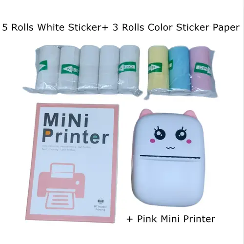 portable thermal photo printer pocket student mini question label printer with 5 rolls of white self paper rolls of colored self paper set