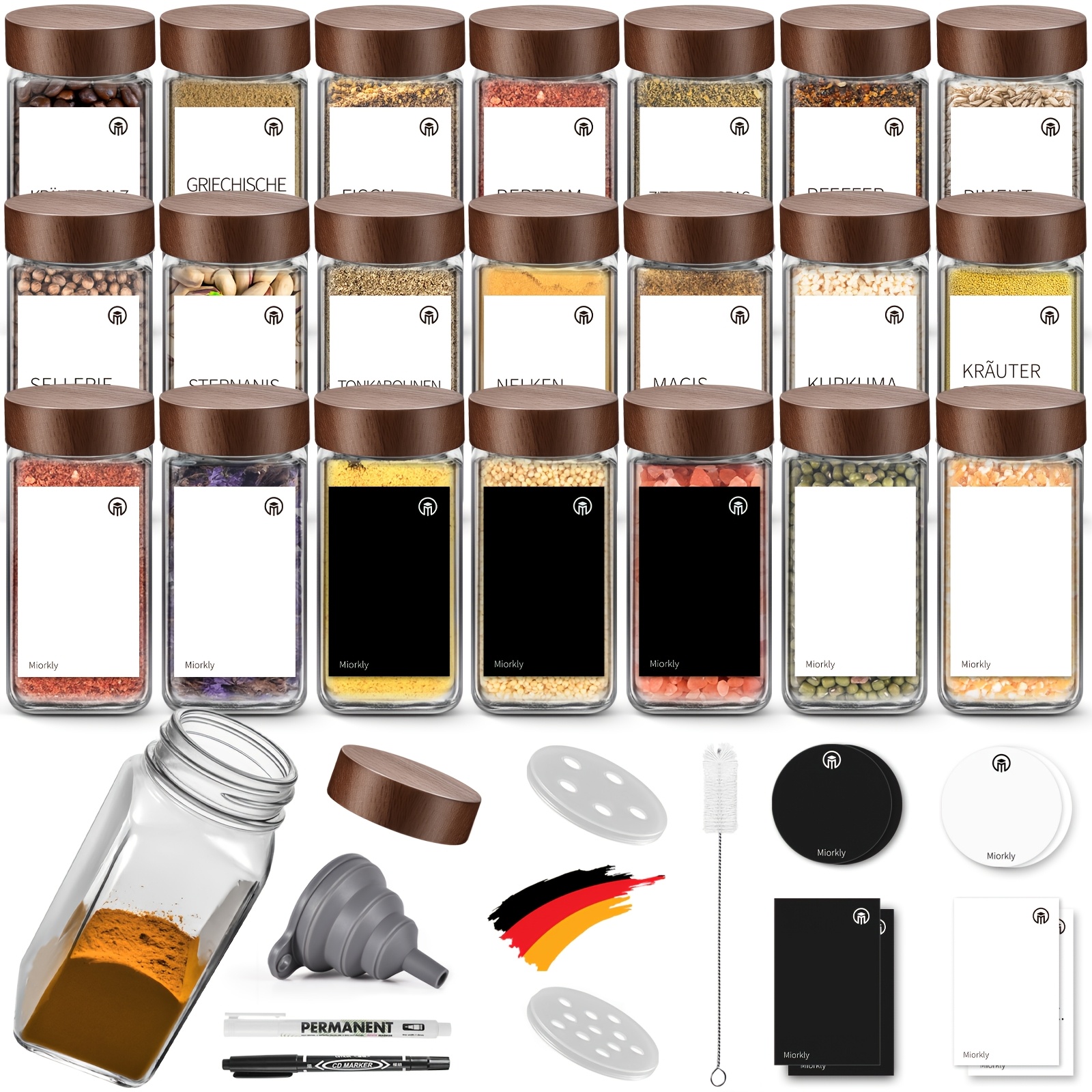 TEMU 24pcs Seasoning Jar Set, Glass Seasoning Jars With Sandalwood Lids, 120ml Kitchen Spice And Condiment Containers, Kitchen Storage Bottles,