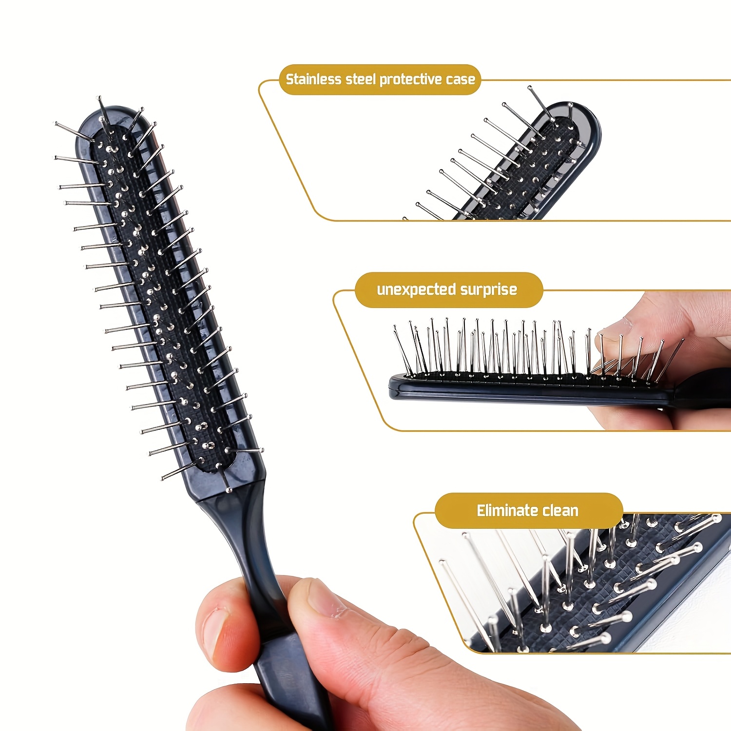 TEMU 3-row Metal Brush Hair Brush Travel Set Metal Comb Suitable For Black Wig Brush Styling Comb Steel Needle Brush