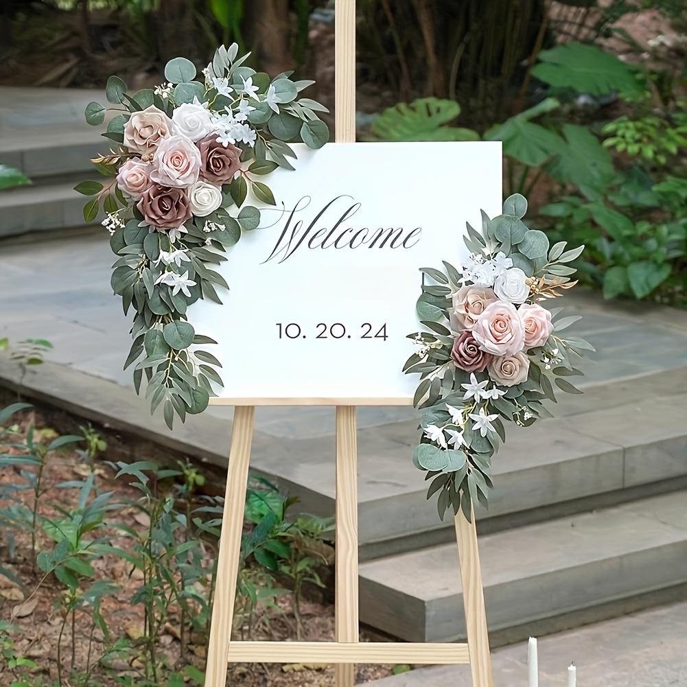 

Outdoor Welcome Sign Set With Floral Chair Back And Arch Decor, Plastic Vine Plant Type For Wedding And Engagement, No Power Supply Needed, Valentine's Day And Day Celebrations