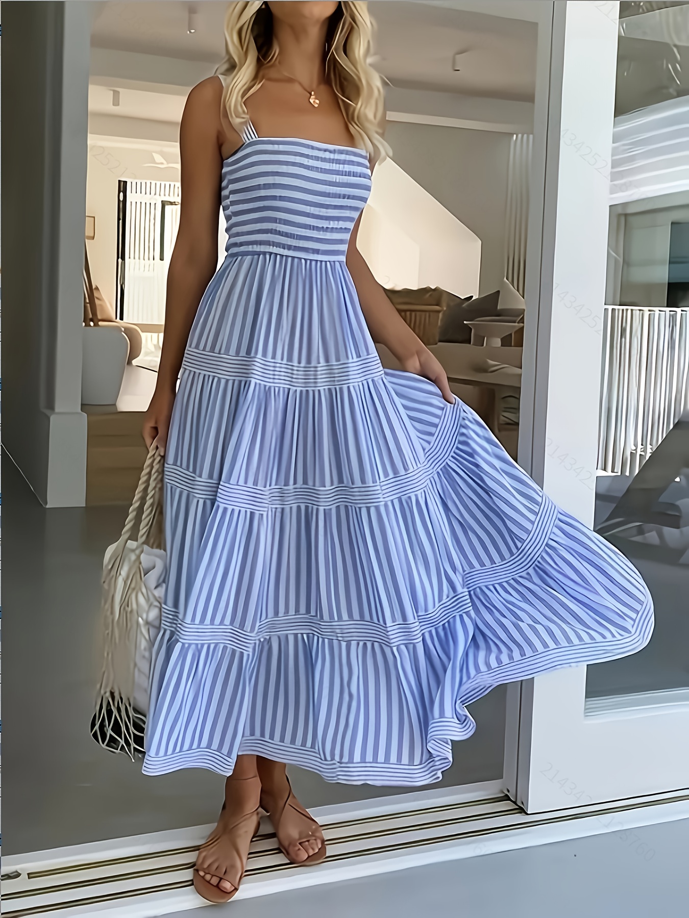 vestido elegante tirantes rayas mujer rayas verticales Temu Mexico