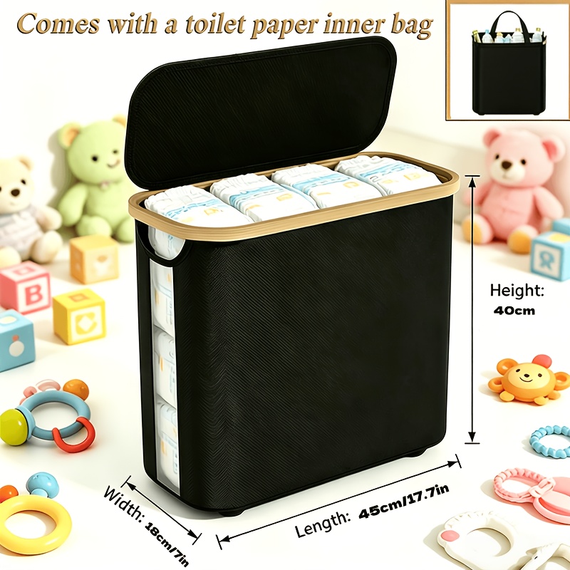 Foldable Bamboo Diaper Storage Bag With Sturdy Frame & Large Capacity - Moisture-resistant Suitable For ,, Portable Holder, Bamboo For Diapers And Wipes Storage