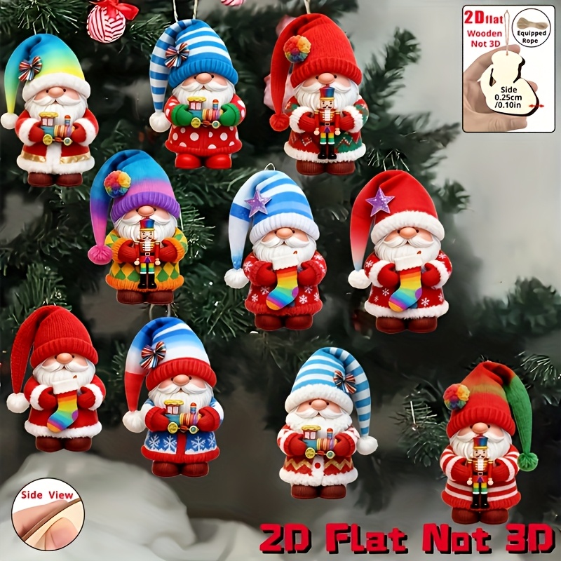 TEMU 2d Flat, 2d Flat- 2d Plane- 10pcs Wooden Christmas Gnome Ornaments- 2d Flat, Not 3d | , Manufactured Wood | Suitable For Christmas Trees, Home,