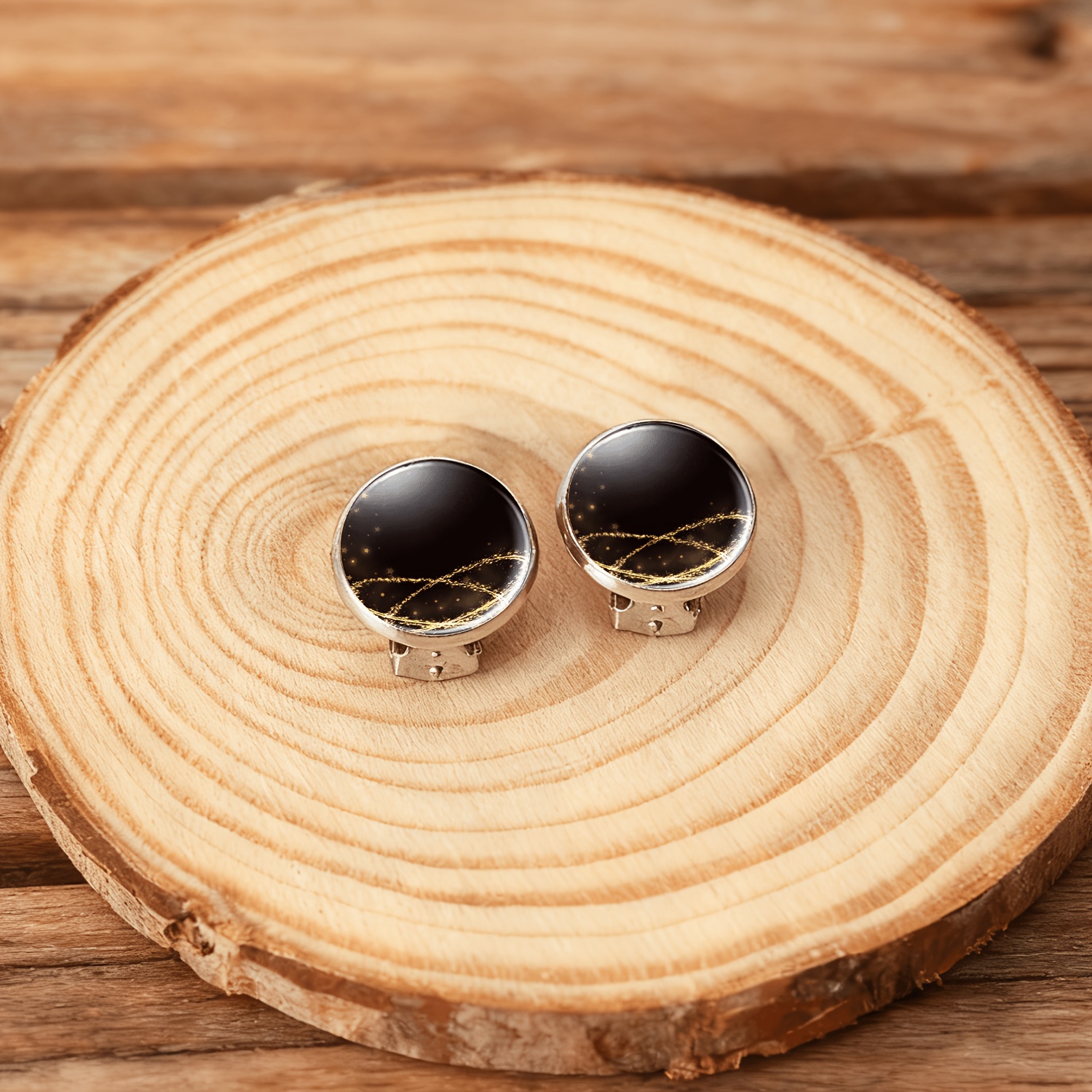 2pcs Set of Women's Piercing-Free Round Glass Earrings