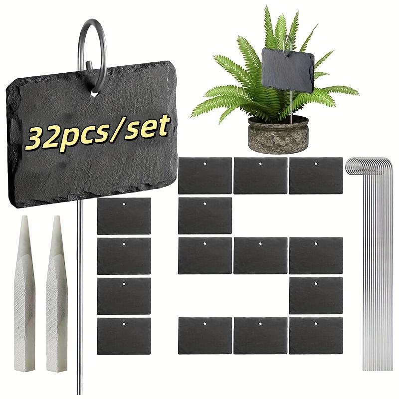 E-shop 12/22/32 Stk. Natürliche Schiefer Pflanzenetiketten mit Edelstahlsteckern, Wetterfeste Wiederverwendbare -Pflanzentags, Gartenzeichen,