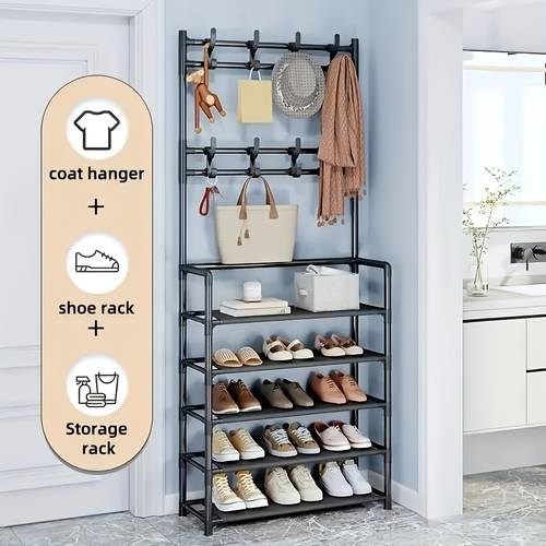 multi functional shoe and jacket metal frame 60cm detachable hooks multiple layers free standing storage for homes and apartments