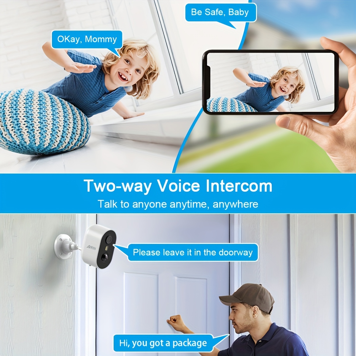 ANRAN 2K Caméras de Sécurité Sans Fil Extérieures, Détection de Mouvement IA & Vision Nocturne Couleur, Caméras de Sécurité Domestique, Audio Bidirectionnel, Alarme Sirene avec Projecteur, Alimentées par Batterie, Supporte Exclusivement le Stockage Cloud