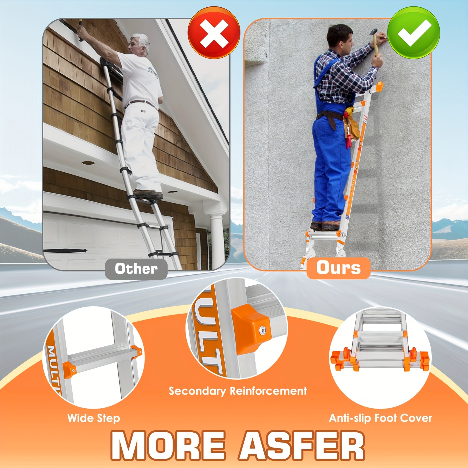 3 Step 39" Height Bed Ladder - 330lbs Capacity, Carbon Steel, Wall Mount For Lofts, RVs, Dorms